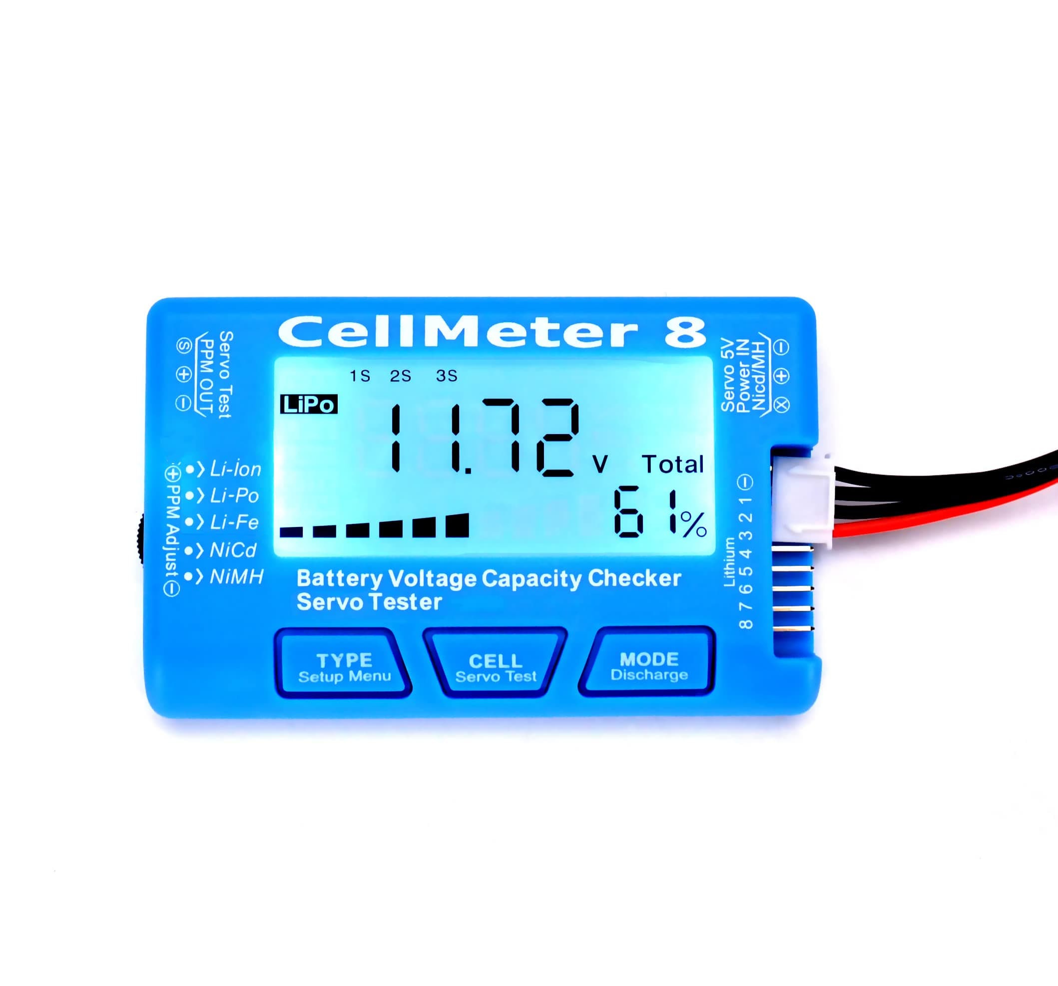 RC CellMeter 8 Digital Battery Capacity Checker Battery Voltage Tester LCD Backlight for LiPo Life Li-ion NiMH Nicd