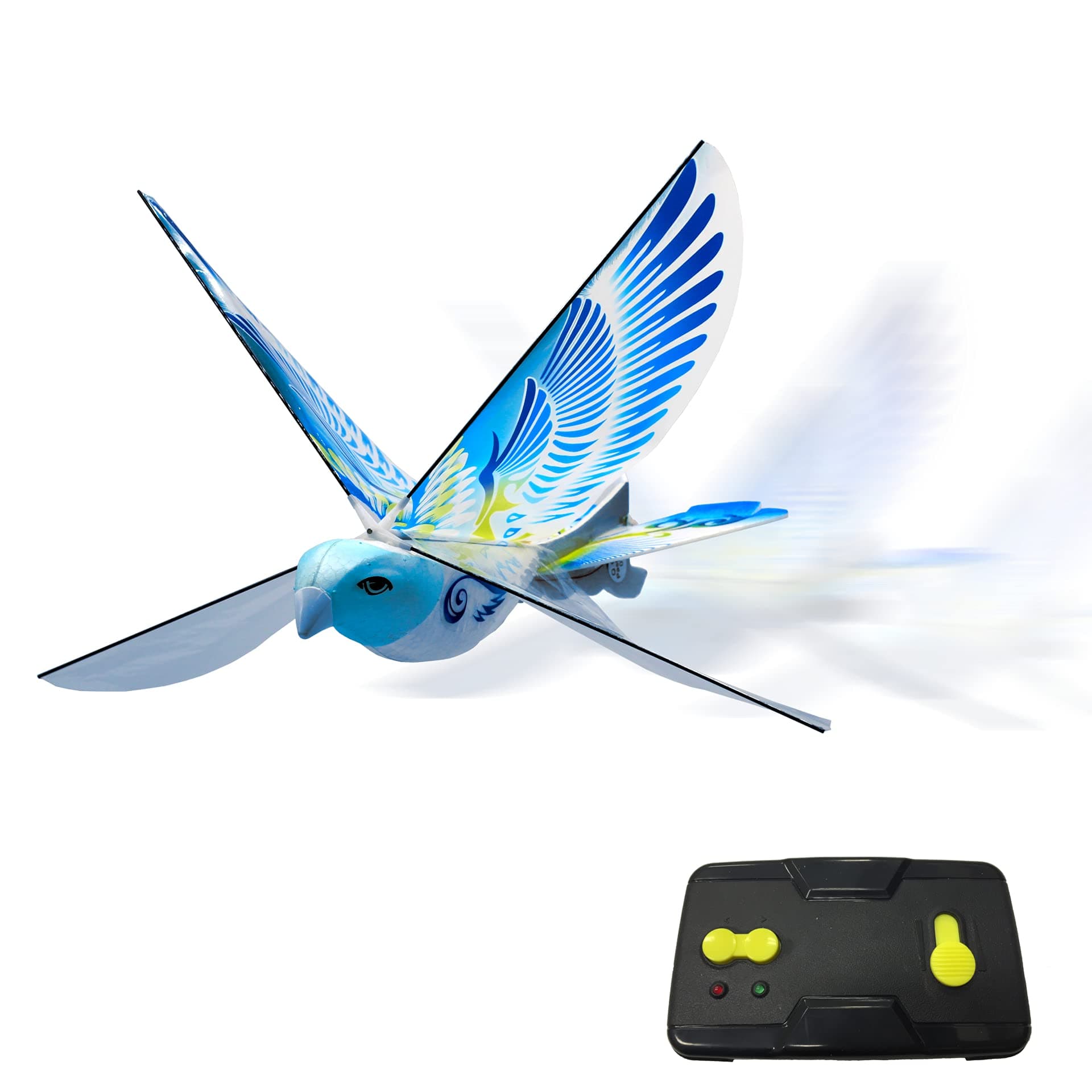 MUKIKIM eBird Blue Pigeon - Flying RC Bird Toy for Kids. Indoor/Outdoor Remote Control Bionic Flapping Wings Bird Helicopter. USB Recharging