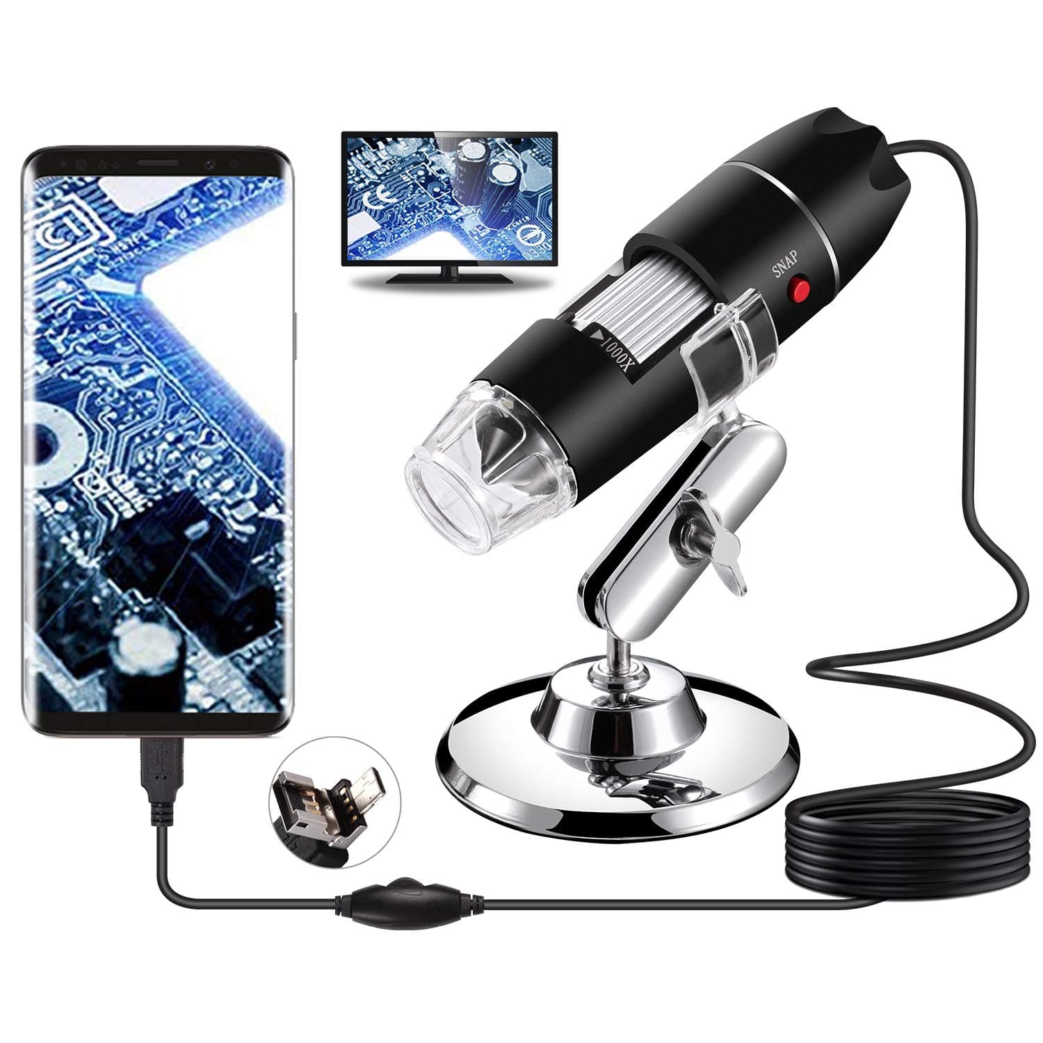 (Digital Microscope) - USB Digital Microscope, Handheld 40X-1000X Magnification Endoscope, 8 LED Mini Video Camera for Windows 7/8/10 Mac Linux Android (with OTG)