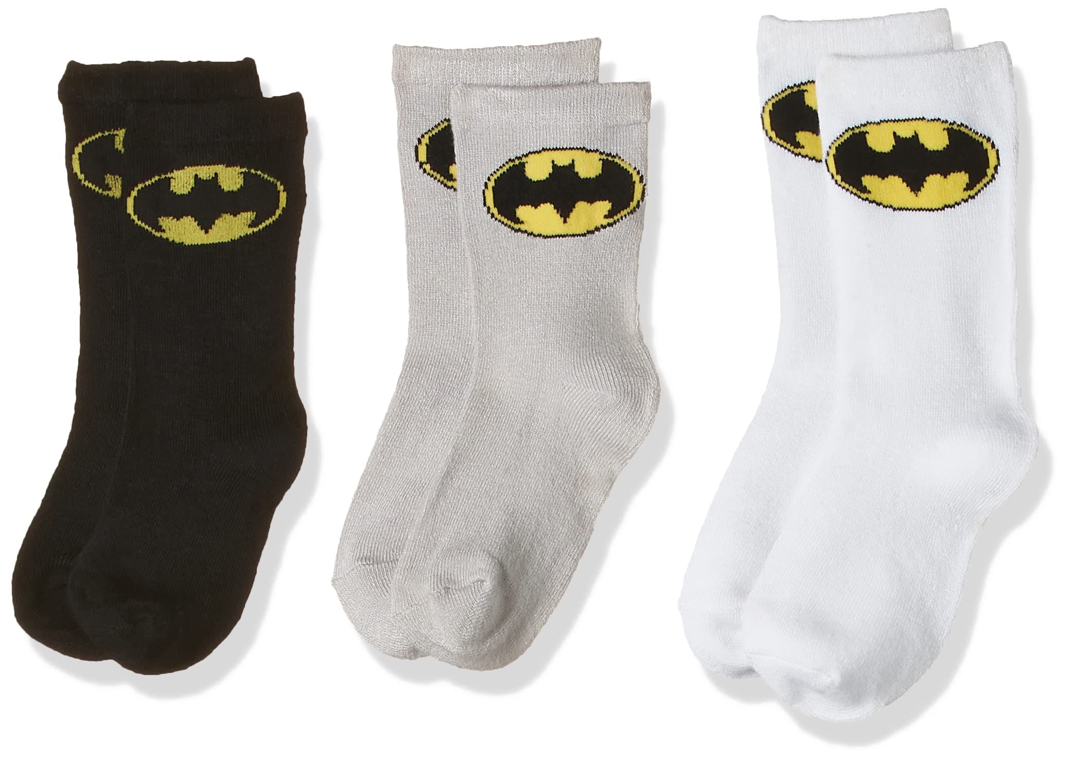 Batman Bamboo Cotton Sock - Solid (Pack Of 3) - Black/White/Grey 5-8Y
