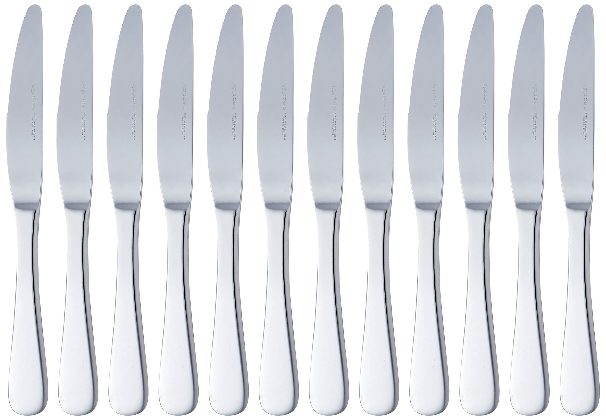 Amazon Basics Stainless Steel Dinner Knives With Round Edge, Pack of 12, Silver