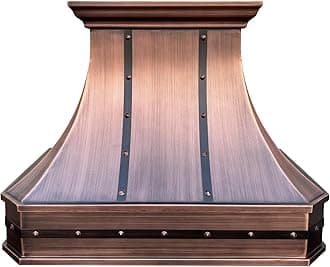 SINDA Classic Hammered Solid Copper Range Hood with High Airflow Cenrtifugal Blower, Stainless Steal Vent with Liner and Internal Motor, Baffle Filter, H3 302127ST, 30"Wx27"H, Wall Mount