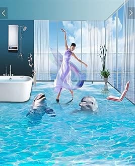 Wall Mural Wallpaper 47 x 32 inch (Width x Height) 3D PVC Flooring Custom Wall Sticker A Pair of Ocean Dolphins 3D Bathroom Flooring Painting Photo 3D Wall murals Wallpaper