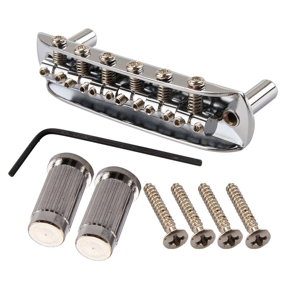 Gusnilo New Threaded Saddle Guitar Bridge with Mounting Cup for Mustang Jazzmaster Jaguar Chrome