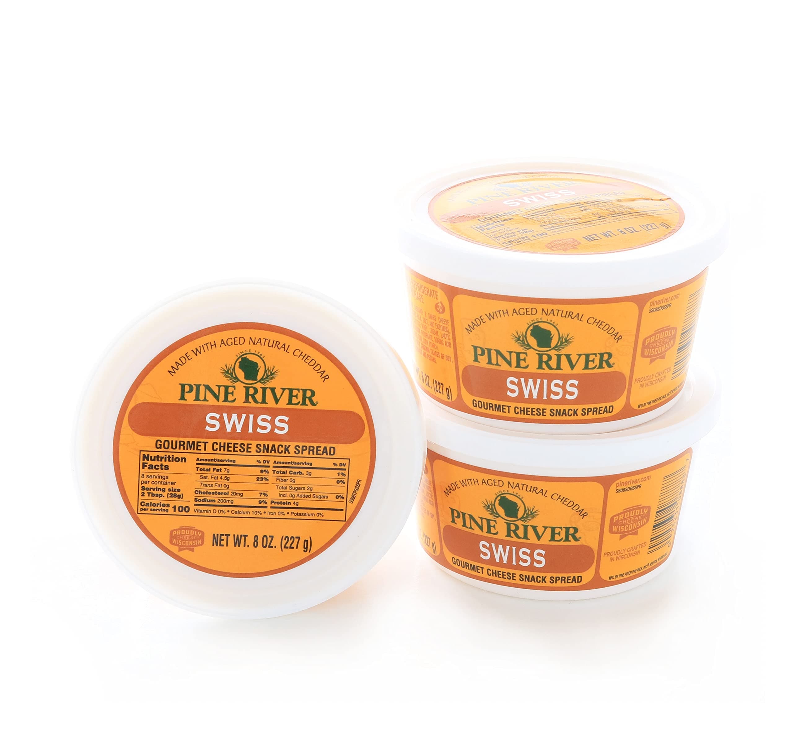 Pine River Cheese Spreads 3-Pack | (3) 8 oz Tubs | SHELF-STABLE Gourmet Wisconsin Pub Cheese Spread (Swiss)