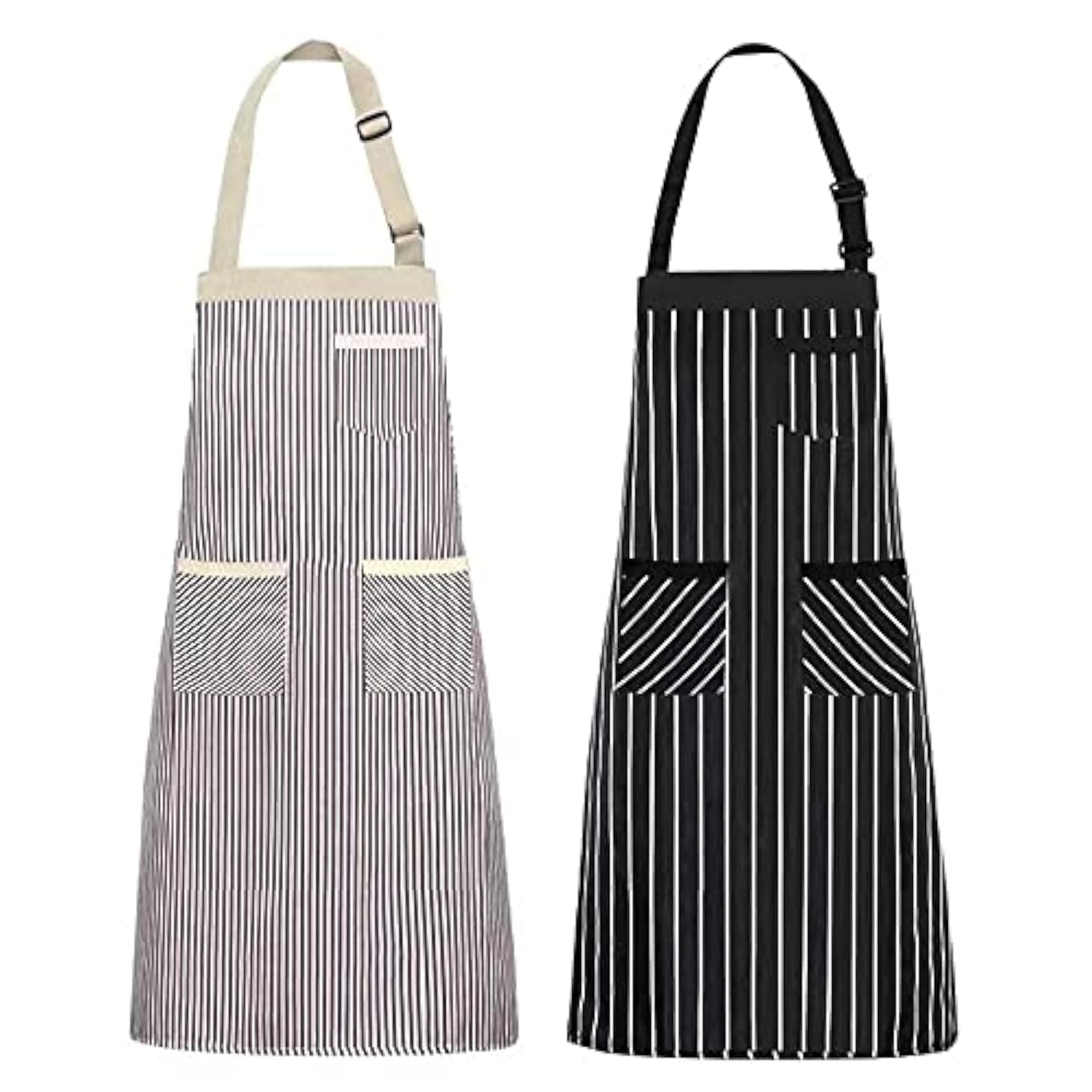 2 Pack Kitchen Cooking Aprons, Adjustable Bib Soft Chef Apron with 3 Pockets for Men Women (Umber/Black)