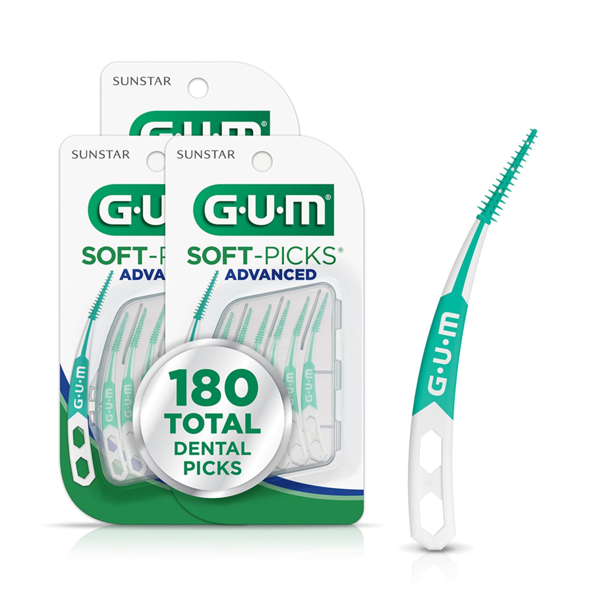 GUM Soft-Picks Advanced, Easy to Use Dental Picks for Teeth Cleaning Health, Disposable Interdental Brushes with Convenient Carry Case, Dentist Recommended Dental Picks, 60ct (3pk)