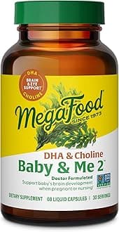 Baby & Me 2 Prenatal Vitamins for Women, DHA & Choline Supplements, Liquid DHA and Choline for Baby's Brain and Eye Development During Pregnancy, Vegan, 60 Capsules (30 Servings)