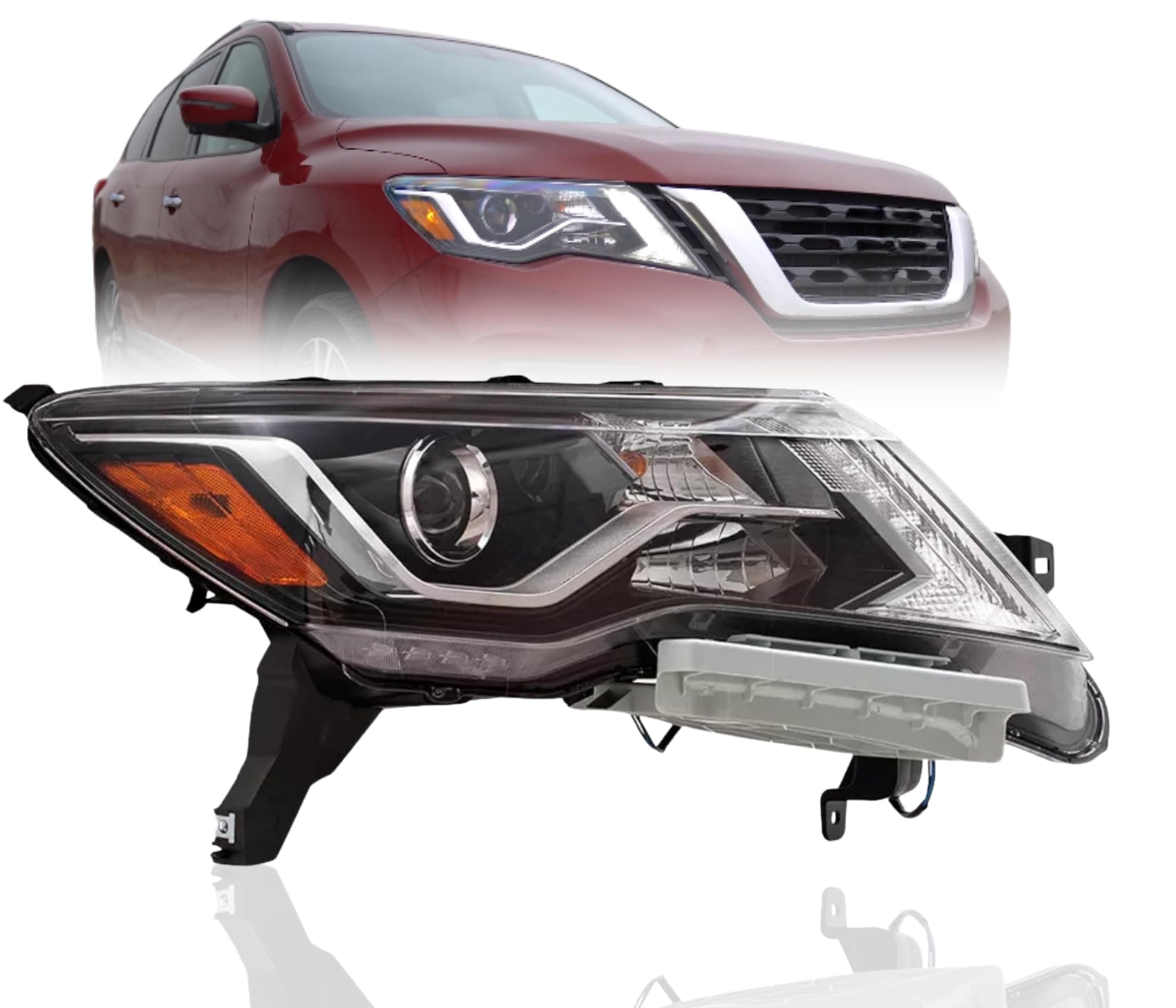 Headlamp Replacement For Nissan Pathfinder 2017-2020 S, SV | 2017-2018 SL Halogen Headlight Assembly with Bulbs Right/Passenger Side Partslink: NI2503252C / OEM: 26010-9PF9A CAPA Certified