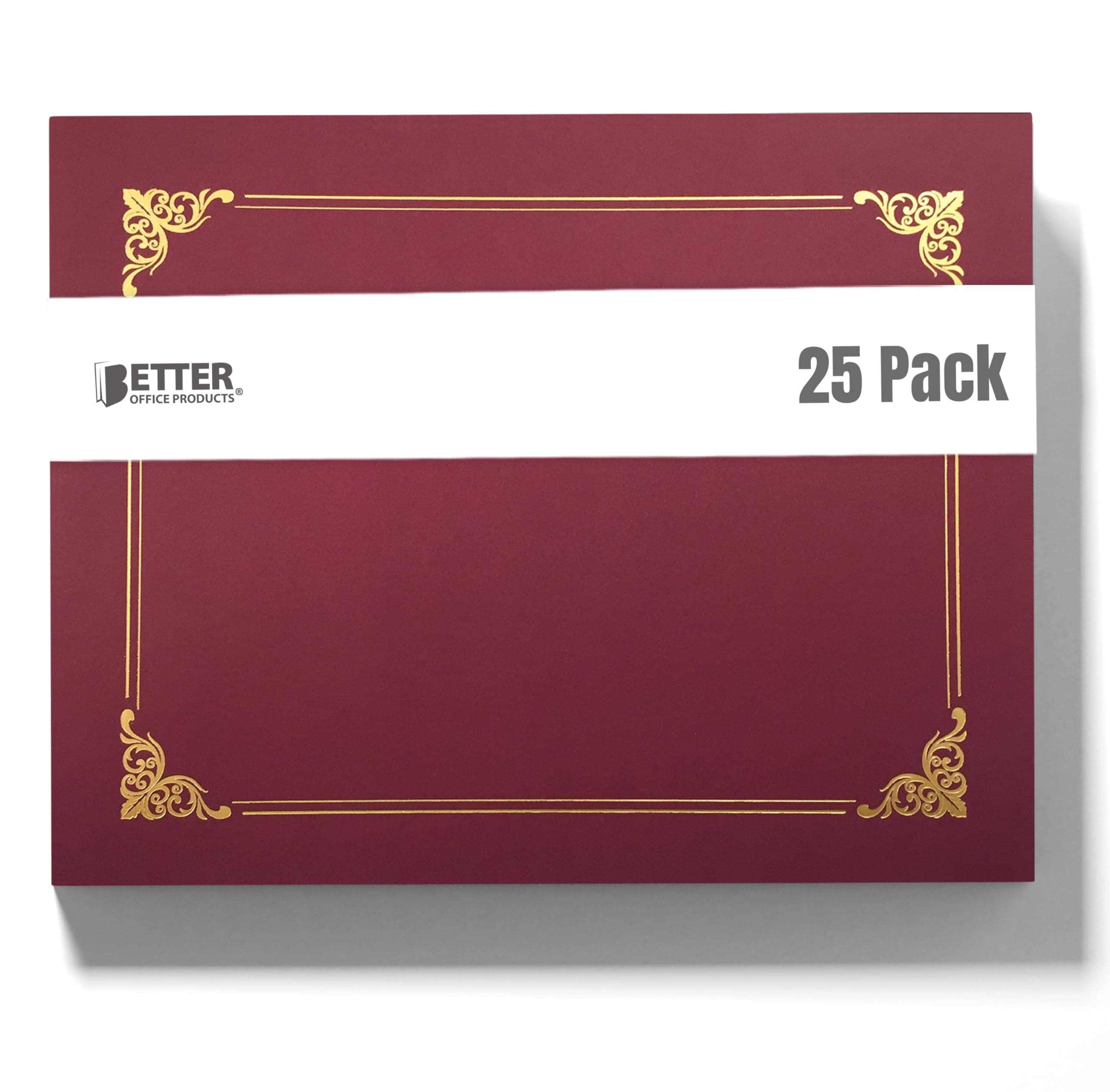 Better Office Products 25 Pack Red Certificate Holders, Diploma Holders, Document Covers with Gold Foil Border, for Letter Size Paper, 25 Count, Crimson Red