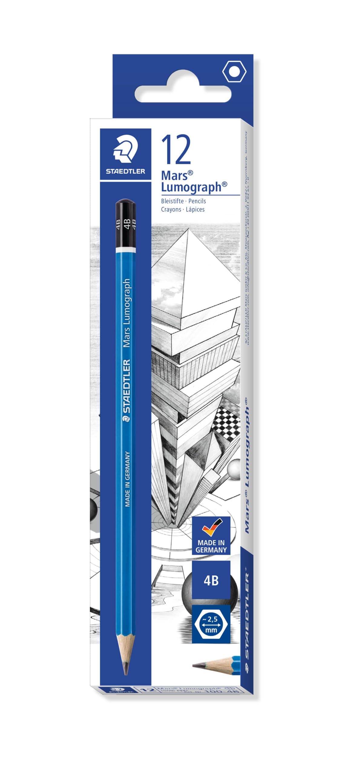 Staedtler Mars Lumograph 4B Graphite Art Drawing Pencil, Medium Soft, Break-Resistant Bonded Lead, 12 Pack, 100-4B