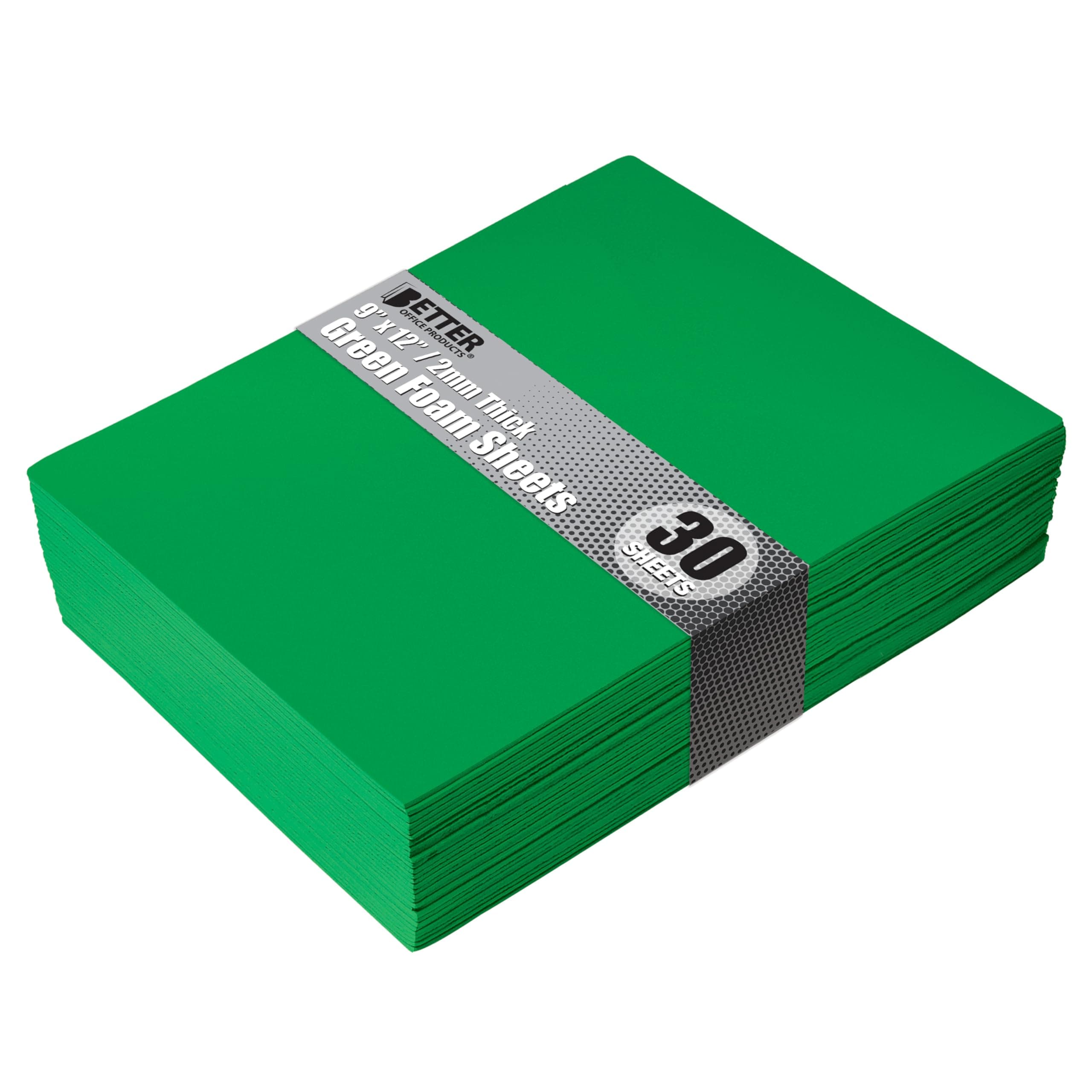 Better Office Products Green EVA Foam Sheets, 30 Pack, 2mm Thick, 9 x 12 Inch, Green Color, for Arts and Crafts, 30 Sheets Bulk Pack