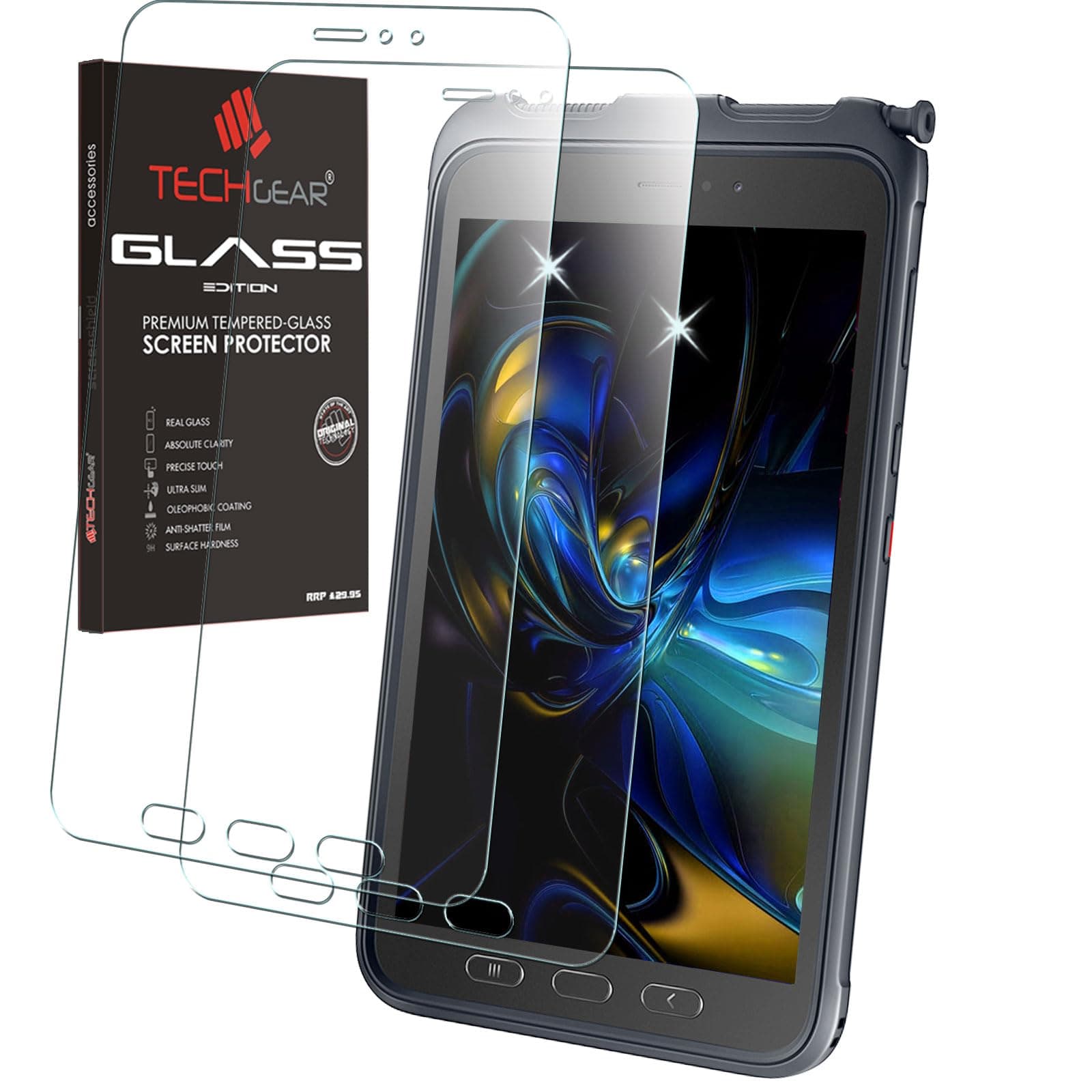 TECHGEAR Galaxy Tab Active 3 8" 2 Pack of GLASS Edition SM-T570 / T575 / T577 Tempered Glass Screen Protectors [9H] [HD Clarity] [Scratch-Resistant] Designed For Samsung Galaxy Tab Active 3