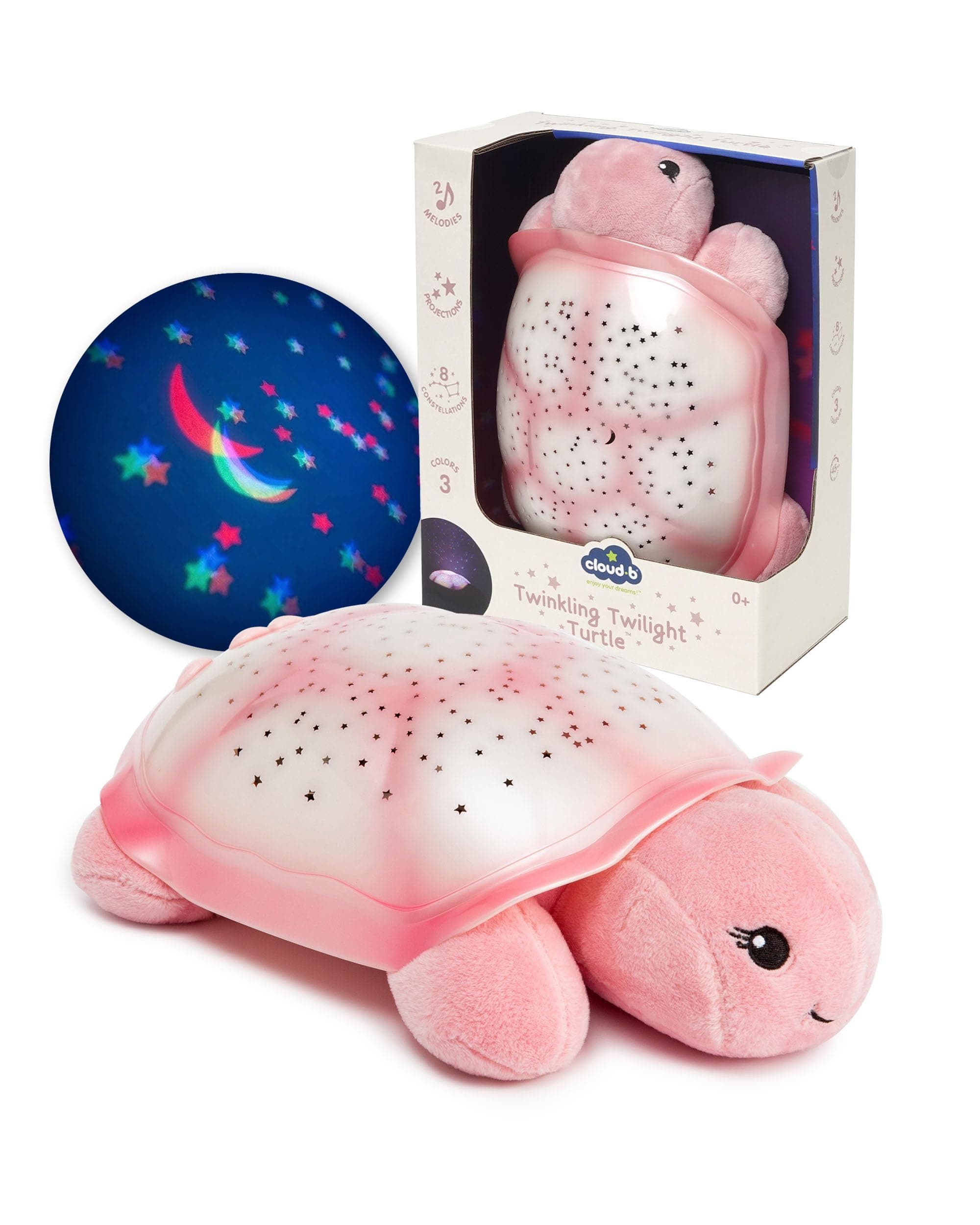 Twinkling Twilight Turtle Pink Night Light & Galaxy Projector | 8 Constellations | Soothing White Noise Machine Baby Star Nightlight | Eases Fear of the Dark , Plush, Auto Shut-Off