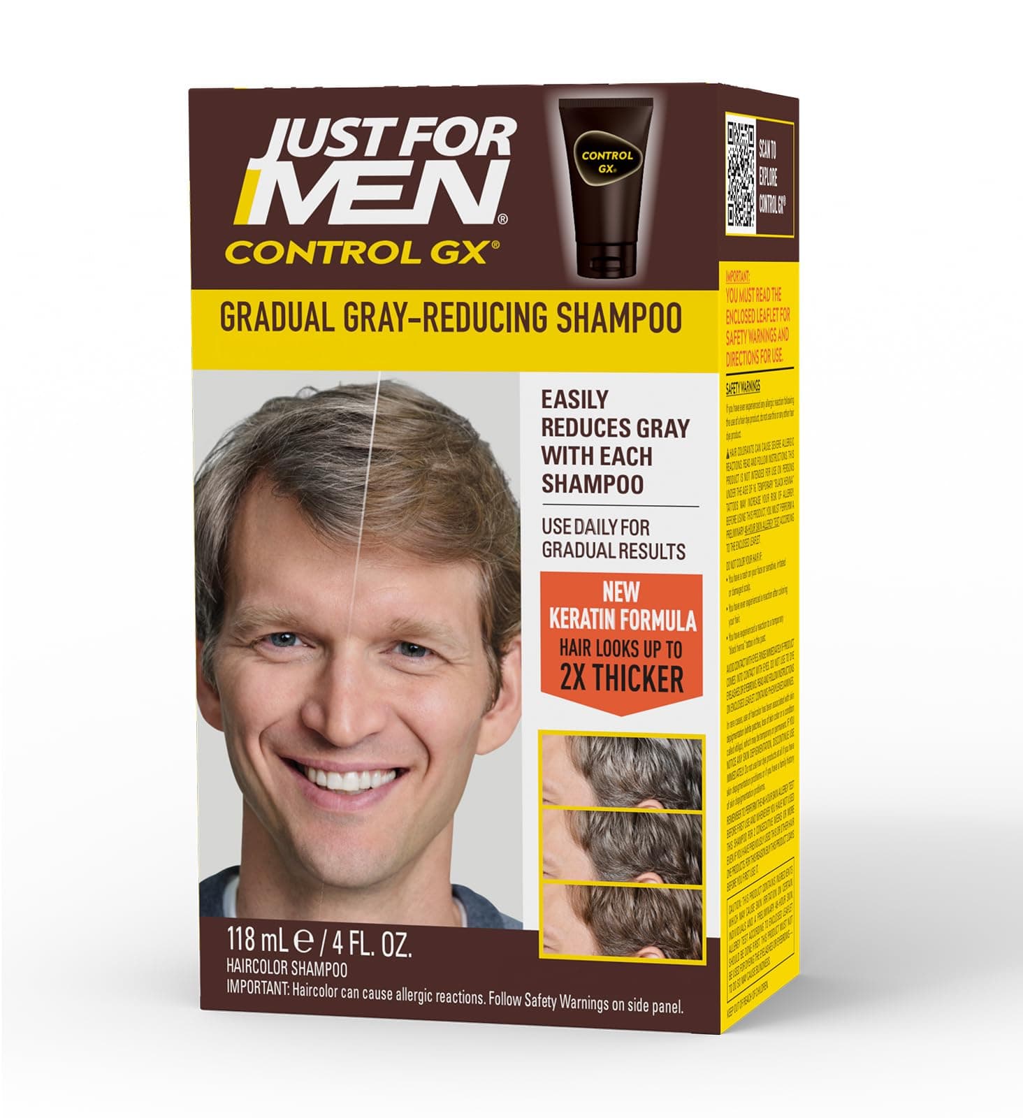 Just for MenControl GX Grey Reducing Shampoo for Lighter Shades of Hair, Blonde to Medium Brown, Gradual Hair Color, 4 Fl Oz - Pack of 1 (Packaging May Vary)