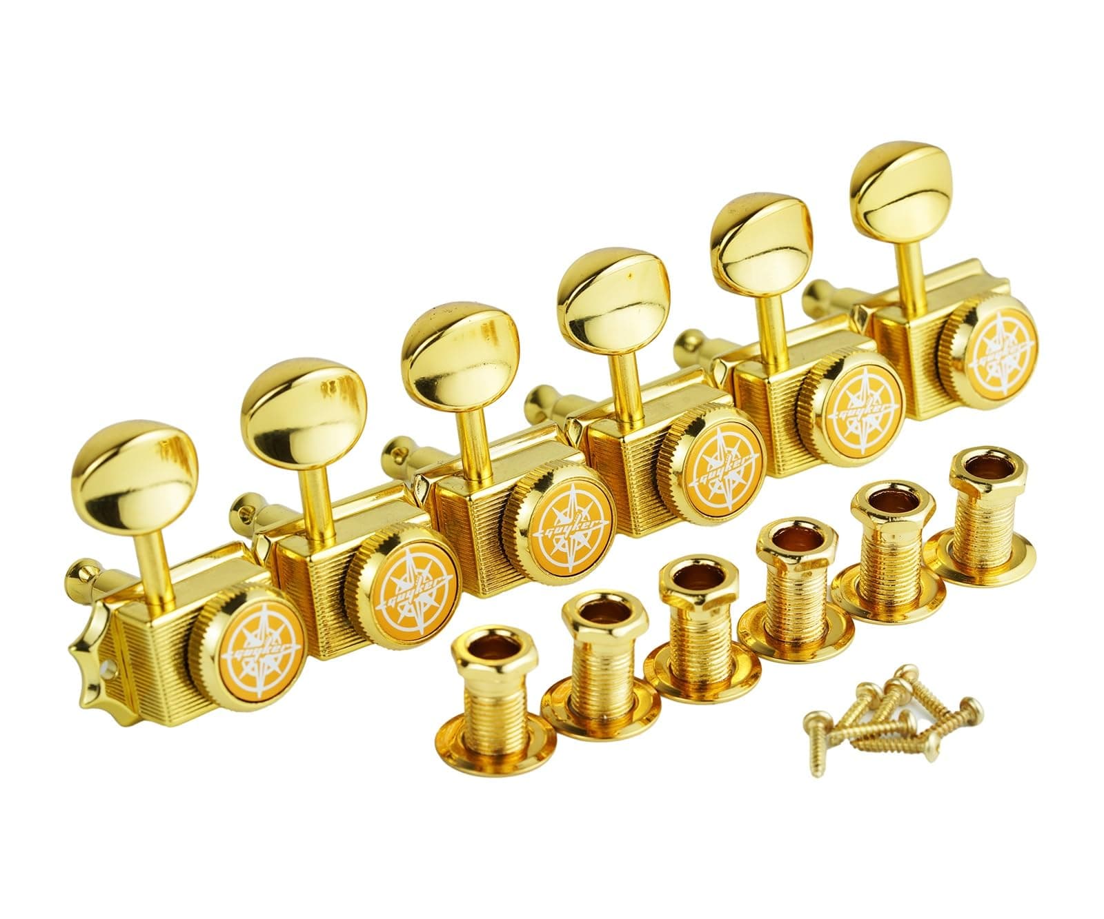 – 6-in-line Vintage Guitar Lock String Tuners – Locking Tuning Key Pegs Machine Heads Replacement Parts for ST TL Style Electric Guitars Gear Ratio 1:15 – gold
