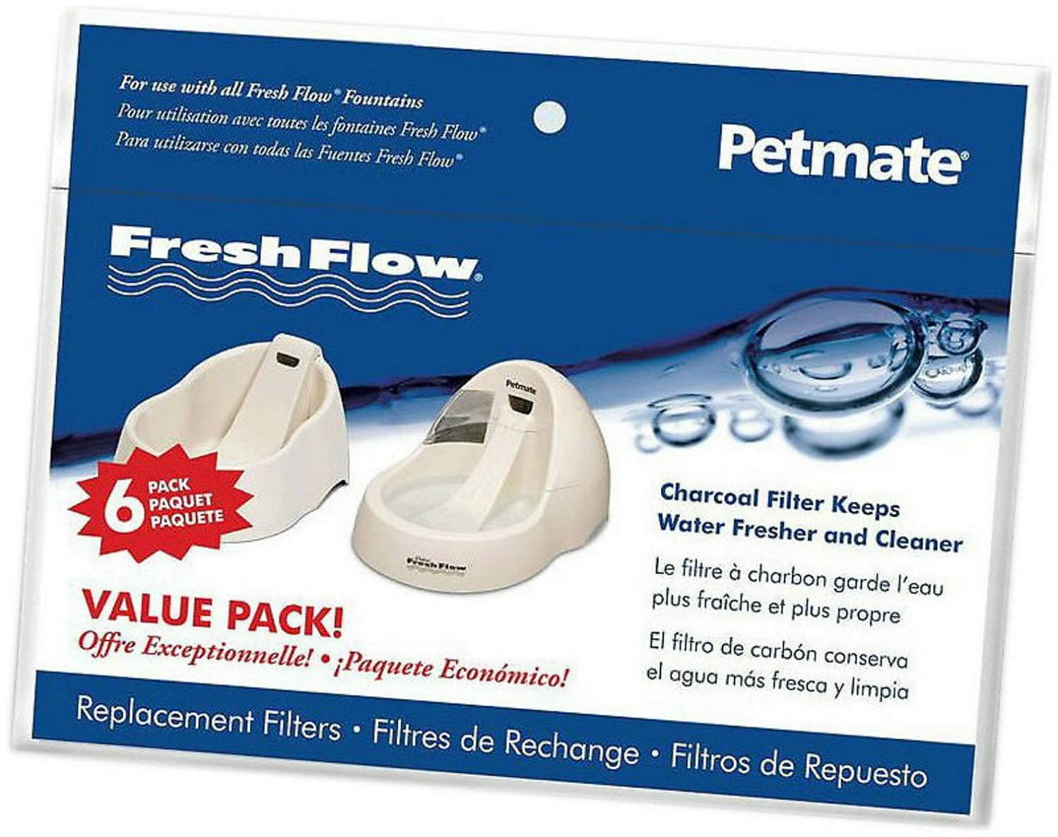 Petmate Fresh Flow Fountain Replacement Filters, 6 Count, 2 Pack