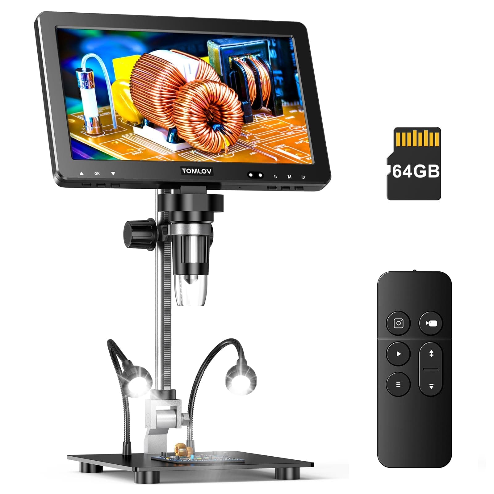 DM9 Max 10.1" HDMI Digital Microscope, 20MP LCD Coin Magnifier, Gift for Collectors with HD IPS Screen, 1080P Soldering Loupe for Adults, 10 Adjustable LED Lights, PC/TV Compatible, 64GB