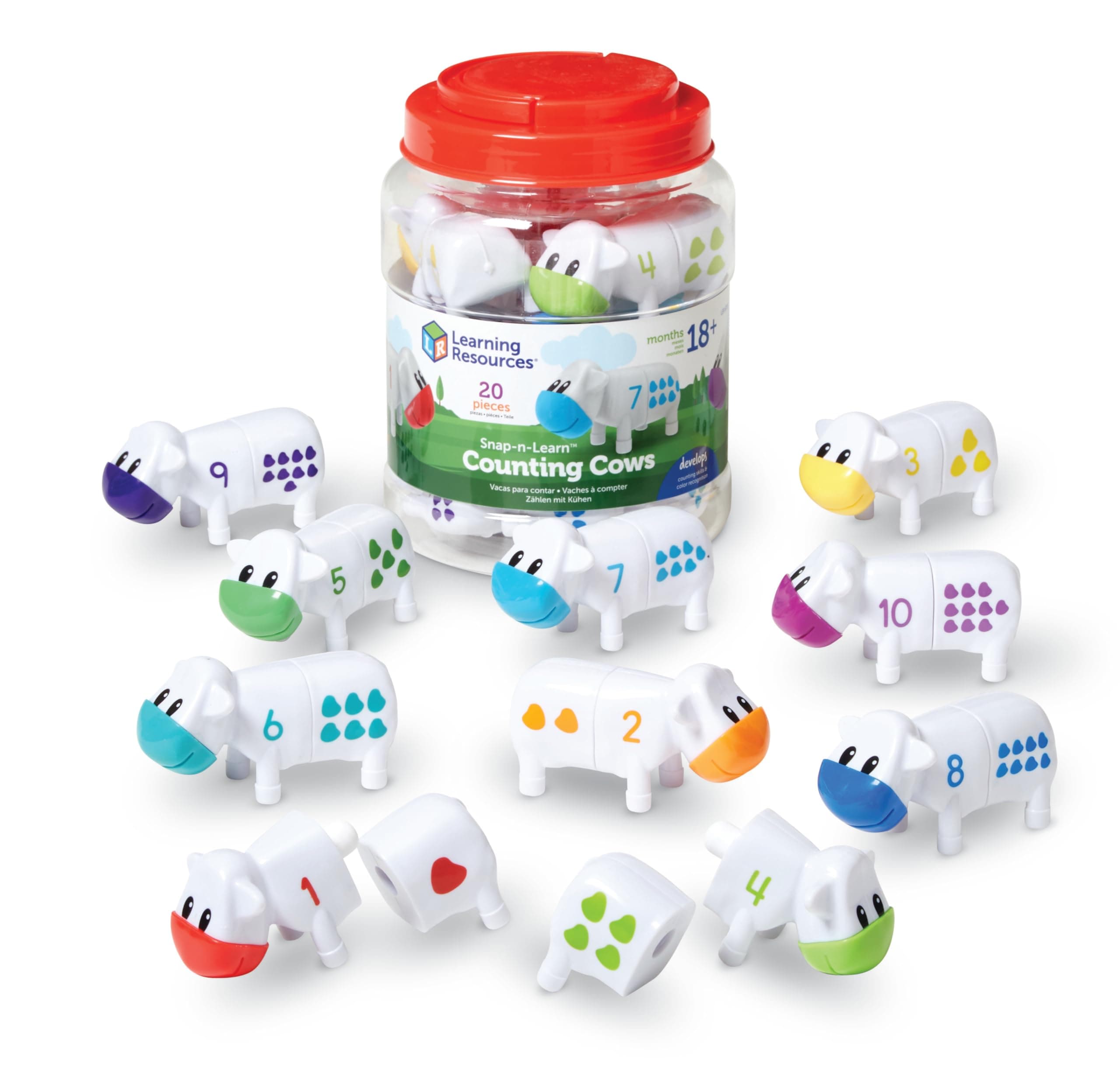Snap-n-Learn Counting Cows Toy Set - Toddler Toys, Farm Animals, Color Sorting, Fine Motor Skills, Barn Pre K Activities, Preschool, Math Manipulatives, Matching Games