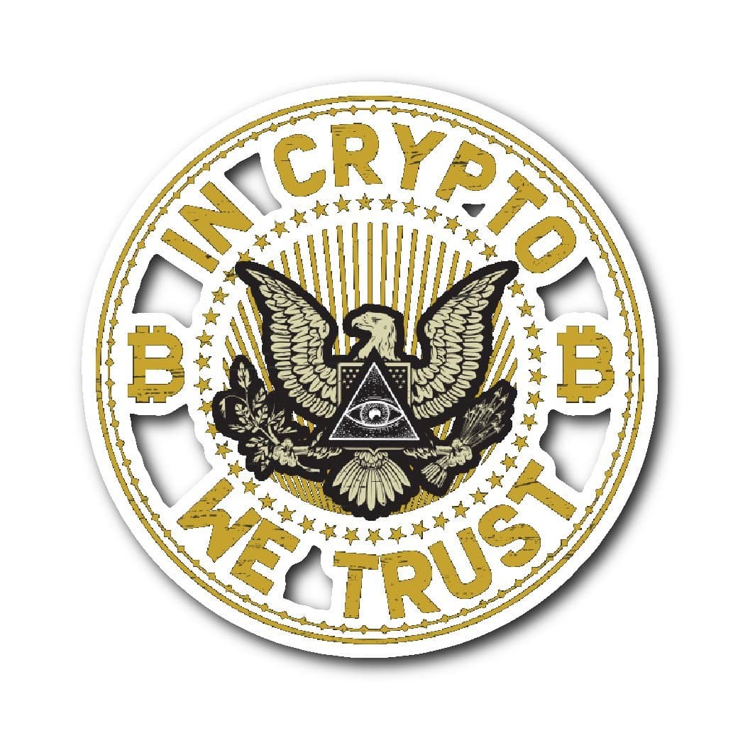 in Crypto We Trust Bitcoin Sticker Eagle Eye Pyramid All Seeing Eye Cryptocurrency Sticker