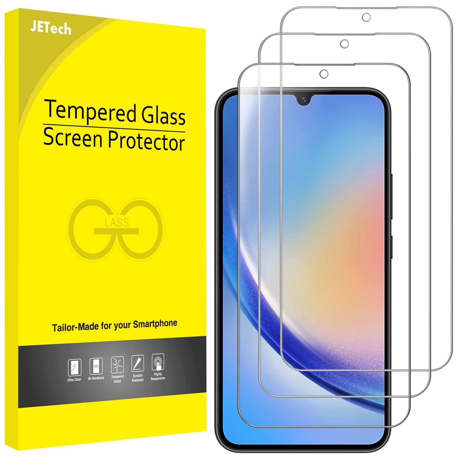 Screen Protector for Samsung Galaxy A34 5G 6.6-Inch, 9H Tempered Glass Film, Anti-Scratch, HD Clear, 3-Pack