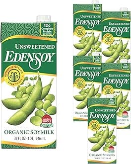 Edensoy Unsweetened Eden Organic Soymilk, Non-GMO, USA Whole Soy (Soya) Milk, Non-Dairy, Vegan, Plain, Shelf Stable, 32 oz (6-Pack)