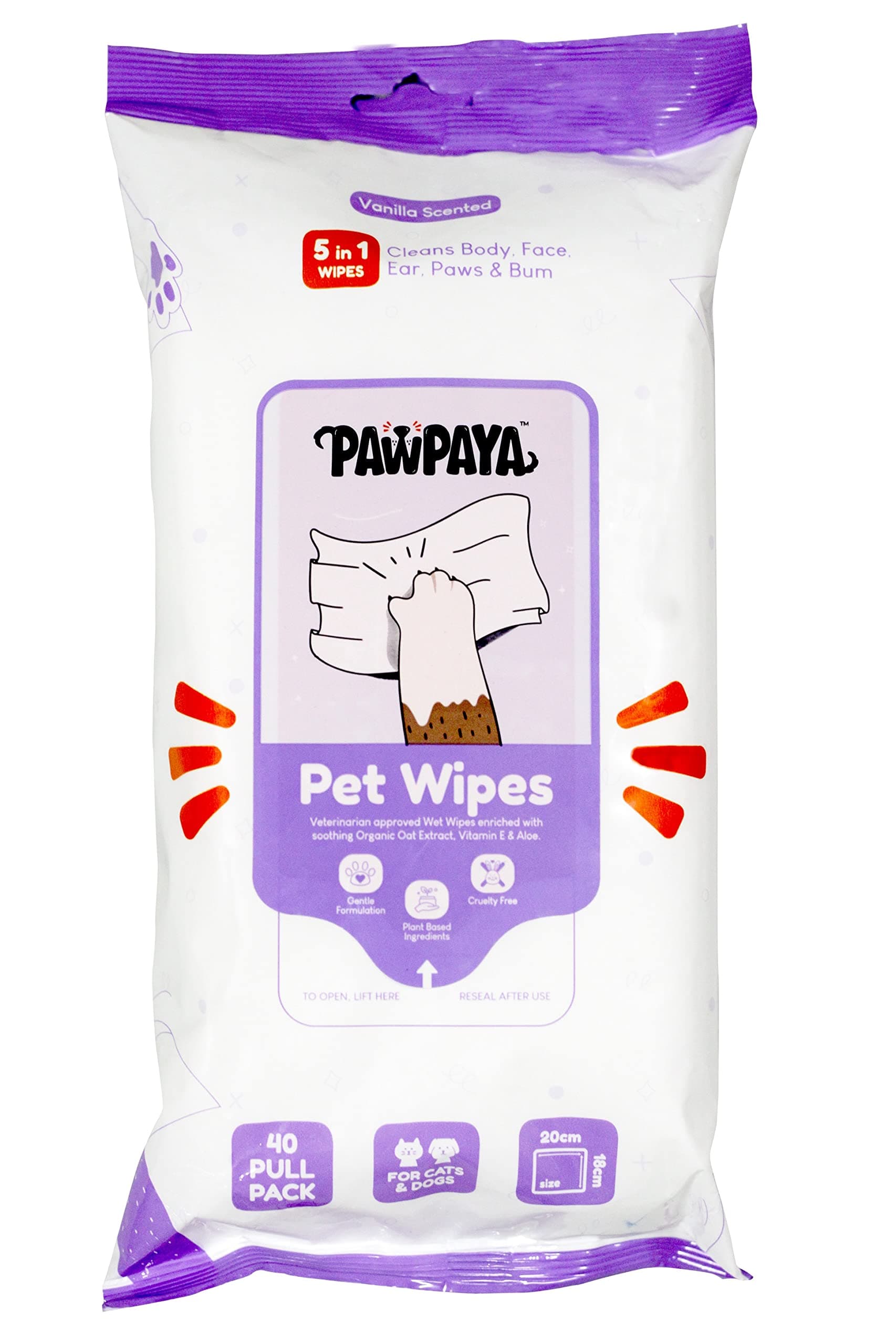 Combo of Pawpaya 5 in 1 Multipurpose 40 Pull Pack Plant-Based Pet Cleaning Wipes and 1 Pack of Dogaholic Noodles Chicken Bacon and Chicken Strips Suitable for All Breeds of Dogs