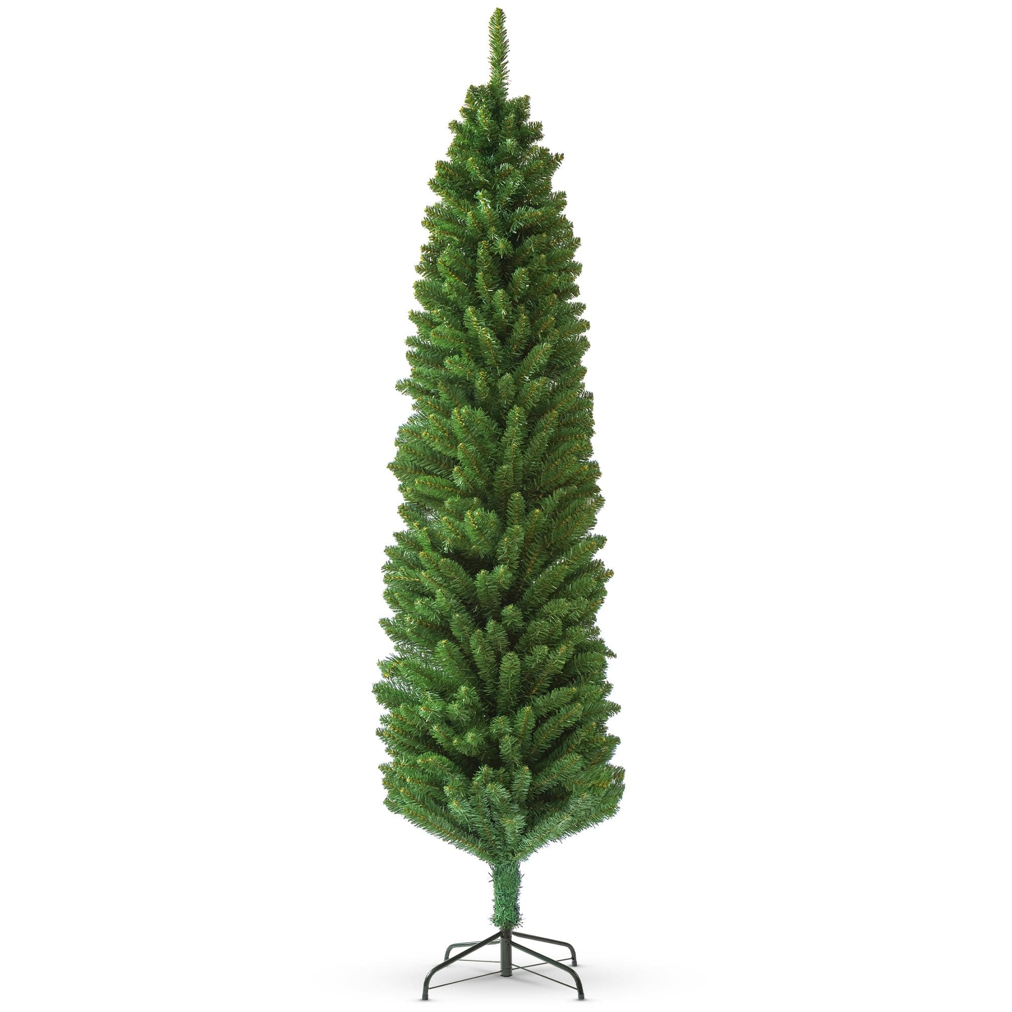 BLADO Artificial 7ft Christmas Tree | Slim Green Pine Christmas Tree with 820 Branch Tips | Easy to Assemble Xmas Tree with Metal Stand (Slim Green, 7ft/213cm)