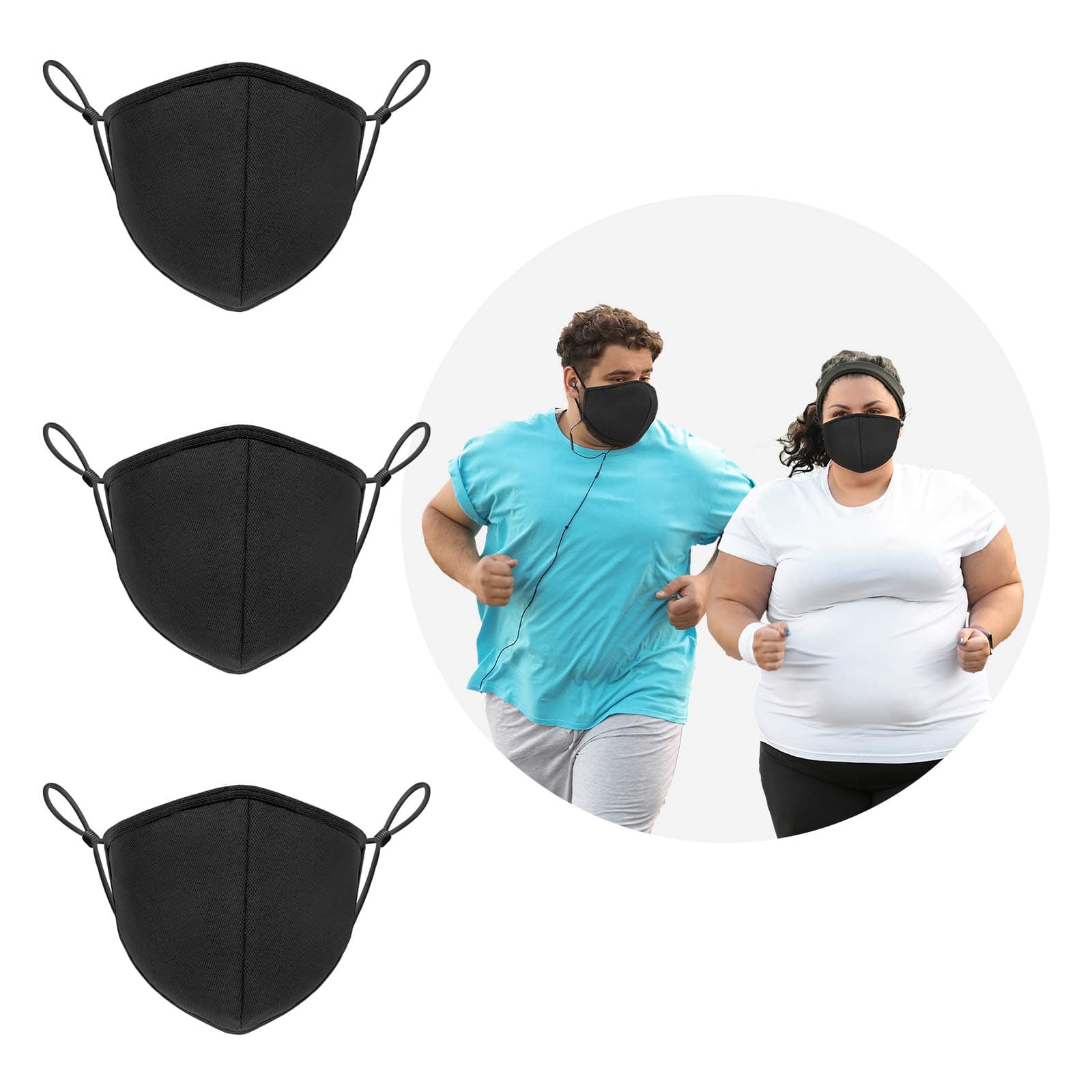 Extra Large Face Protector for Wide Face, 3-Ply Black Cloth Shields with Adjustable Ear Loops, Reusable Washable Adult Bandana, Cotton Unisex Protective Guard for Women Men (3 Pack XL)