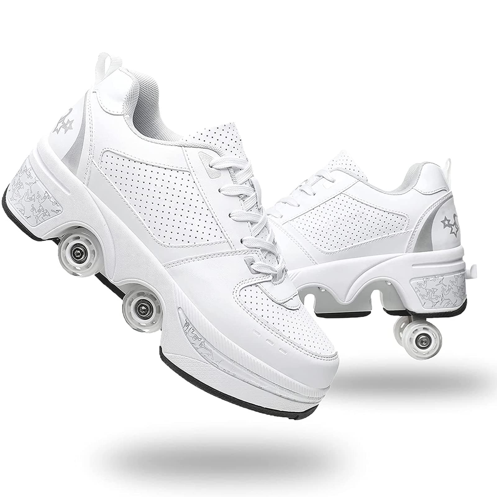 Double-Row Deform Wheel Automatic Walking Shoes Invisible Deformation Roller Skate 2 in 1 Removable Pulley Skates Skating Parkour