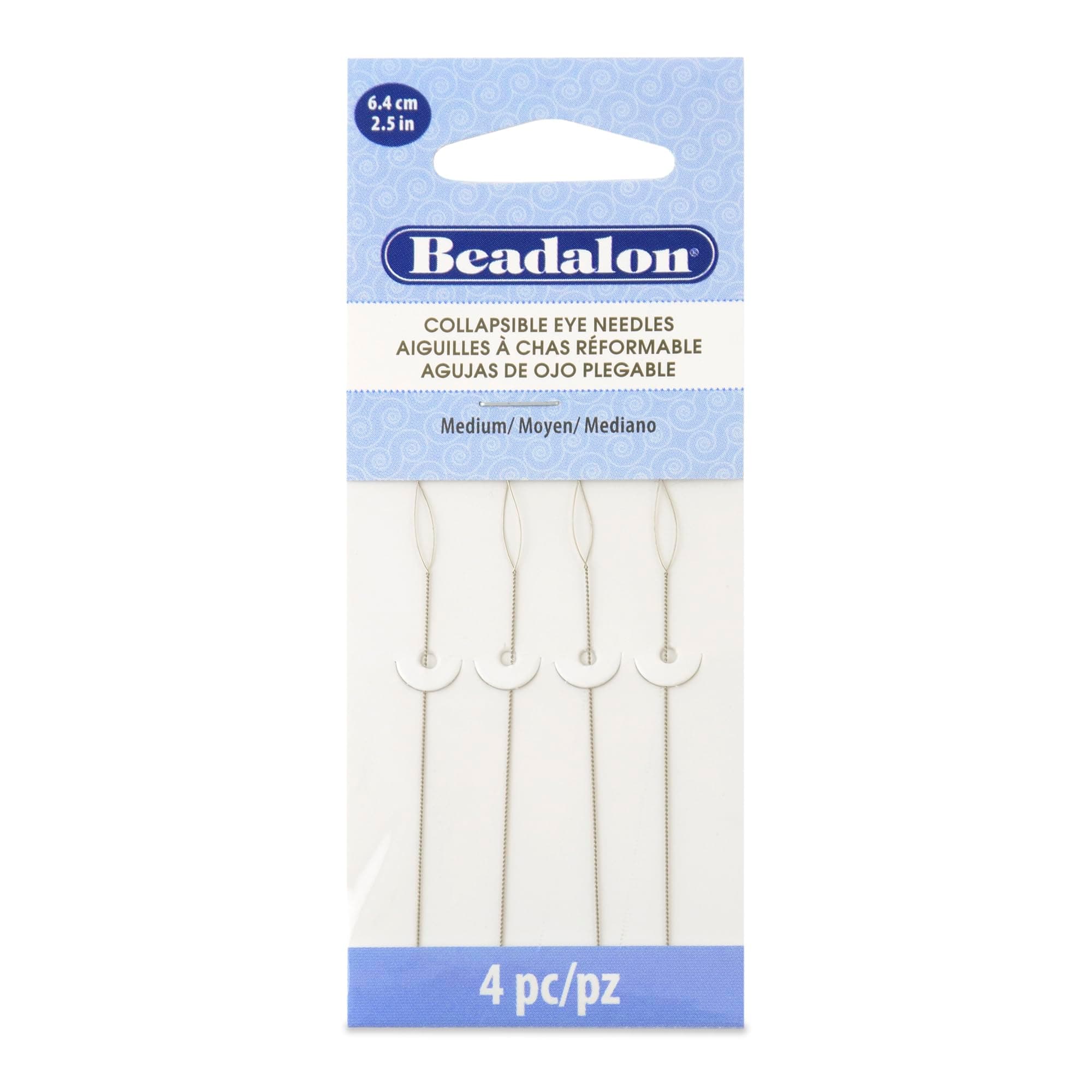 Beadalon Collapsible Eye Beading Needles, Medium 0.36 mm / .014 inches Diameter, 2.5 inches Length, 4 pc