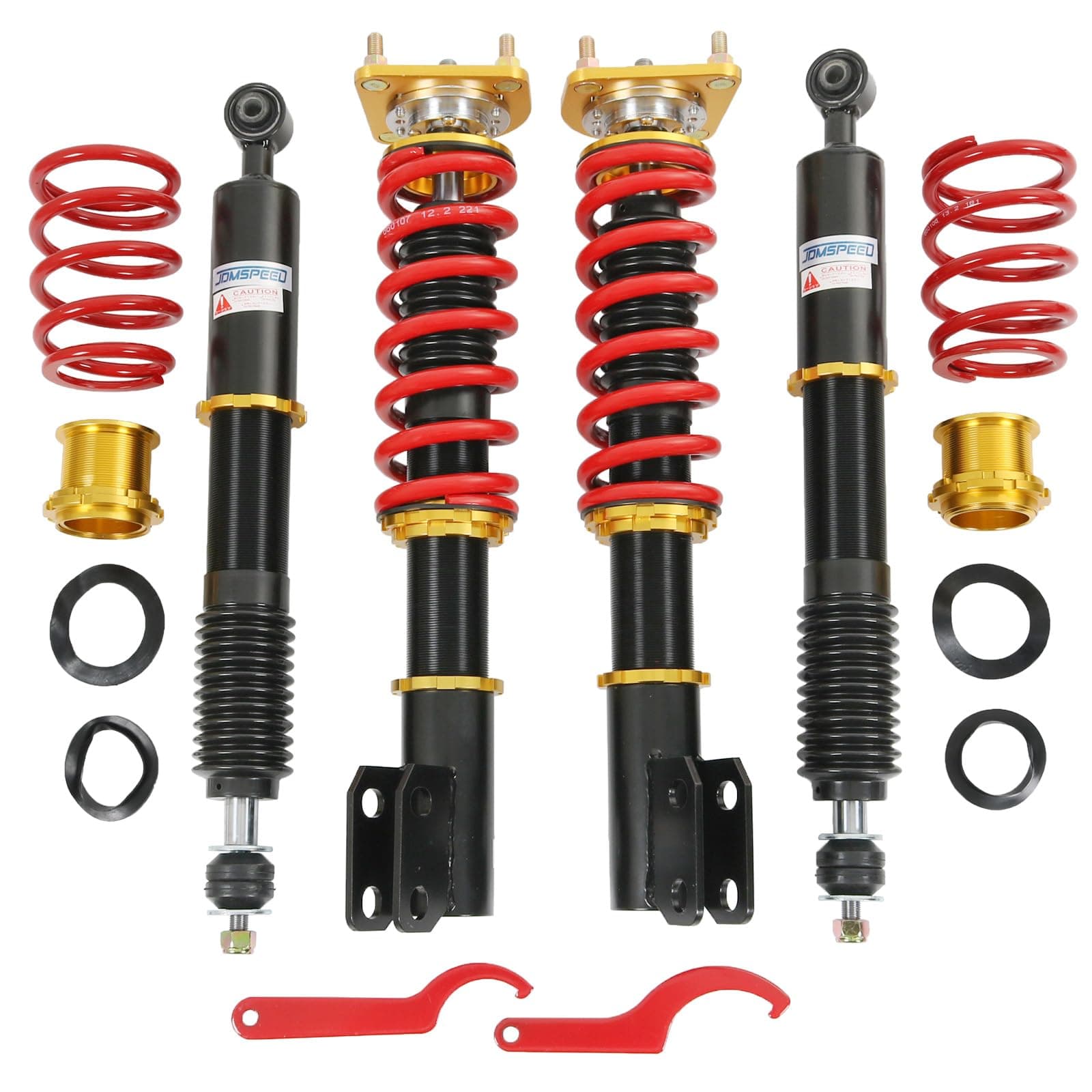 Coilovers Suspension Kit Front Rear replacement for 1994-2004 Ford Mustang Double-Tube Height Adjustable Coilover Suspension Absorber Shock Lowering Kit (Non adjustable damper) Set of 4 Red