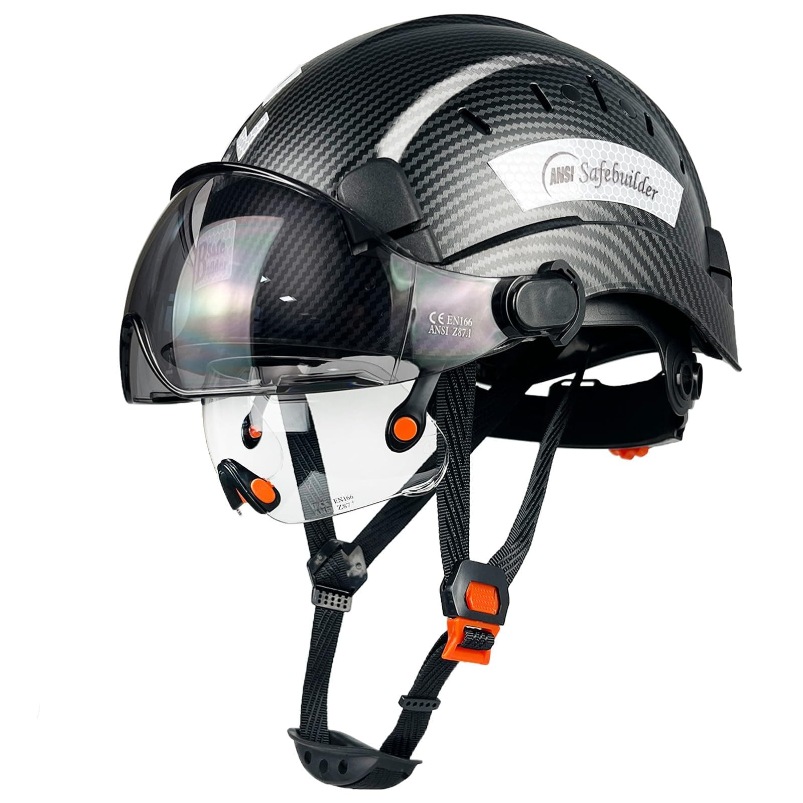 SAFEBUILDER Construction Safety Helmet with Build-in Visor ABS Hard Hat with Visor Adjustable Ventilation Hardhats Work Head Protection ANSI/ISEA Z89.1