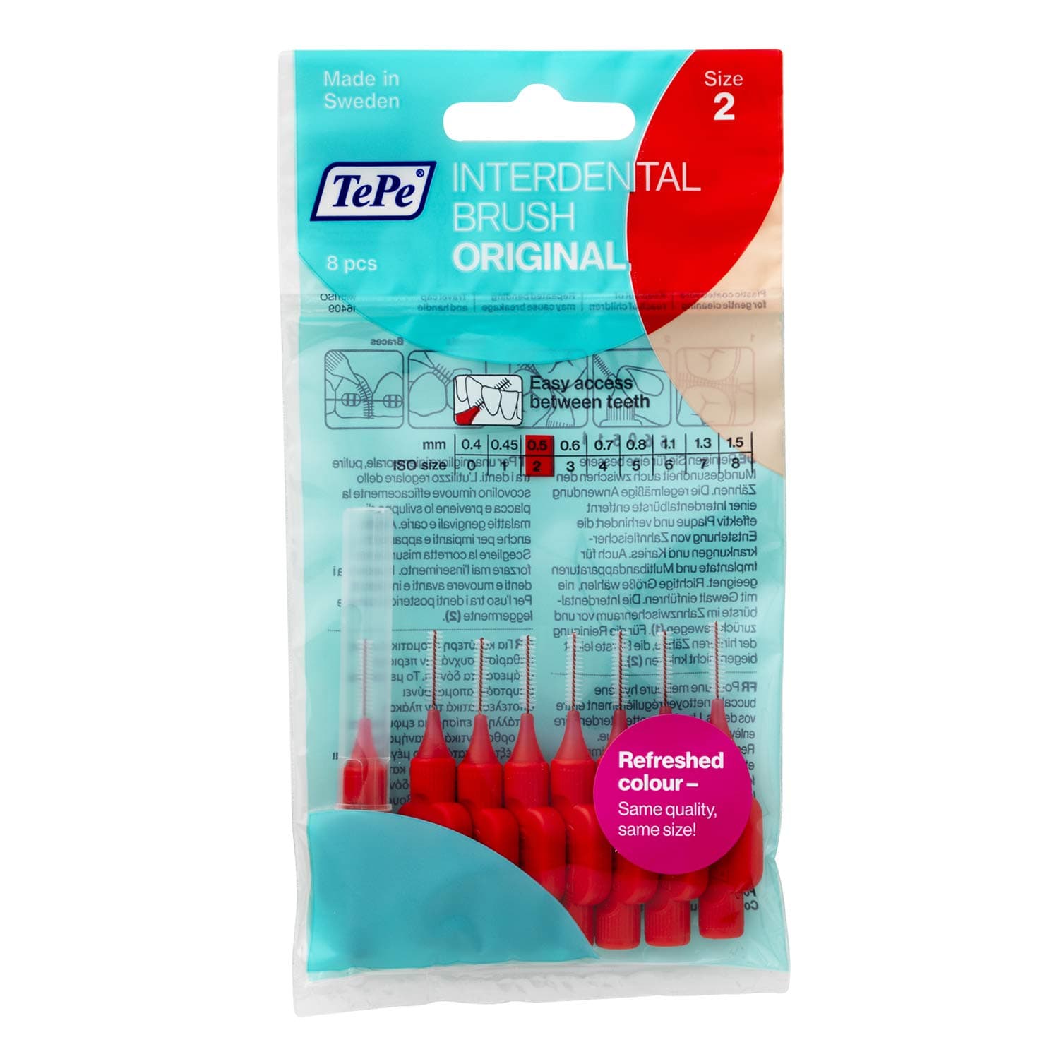 TEPE Interdental Brushes Red Original (0.5mm) / Simple and Effective Cleaning of interdental Spaces, 8 Count (Pack of 1)
