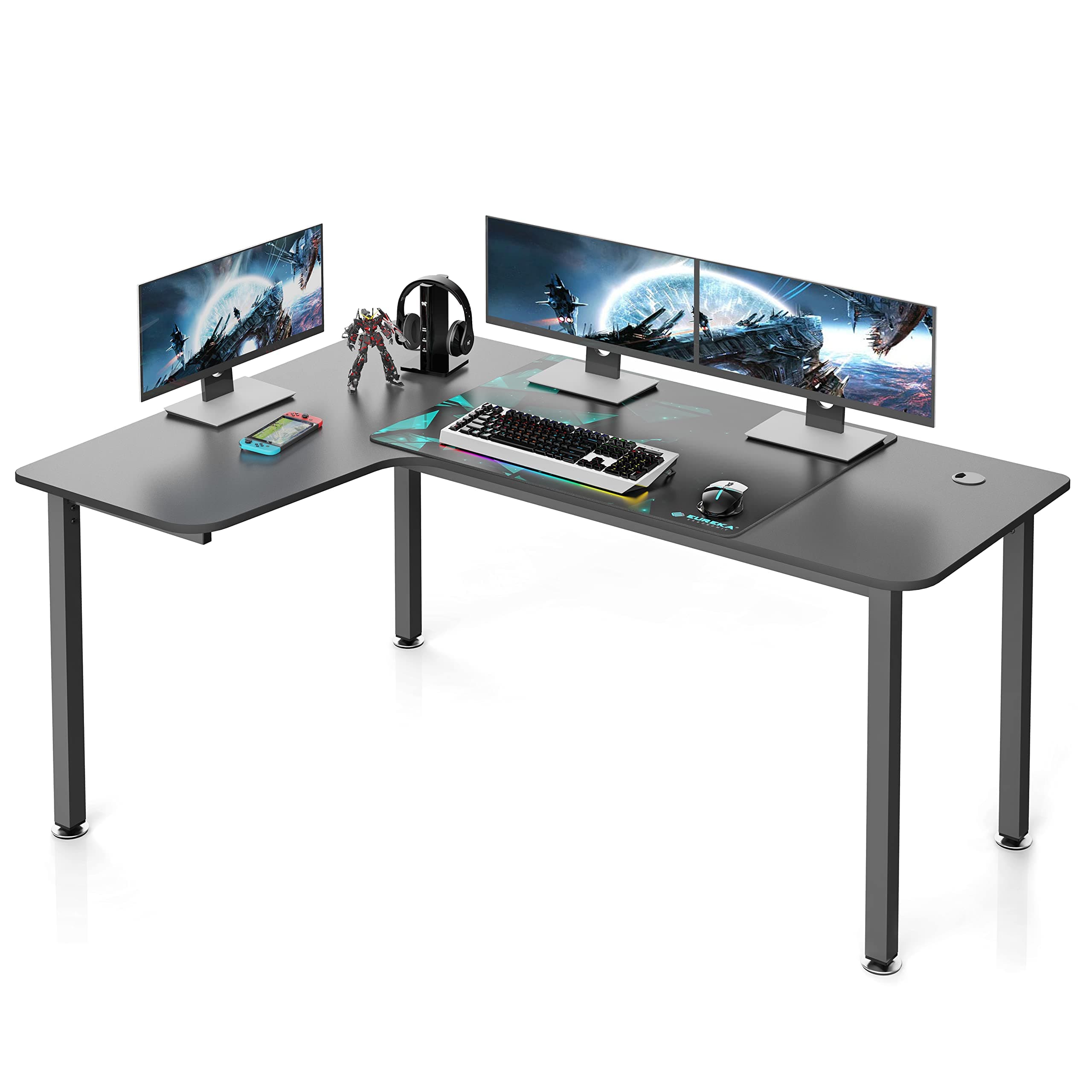 EUREKA ERGONOMIC L Shaped Gaming Desk 155cm, Large Corner Computer Desk with Mouse Pad, Heavy Duty Metal Office Desk with Cable Management, L-Shape PC Table Workstation for Home Office, Black