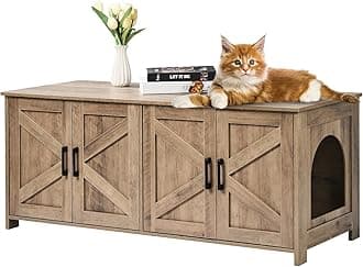 VEVOR Cat Litter Box Enclosure for 2 Cats, Litter Box Furniture Hidden with Double Rooms, Wooden Cat Box Cabinet Fit Most of Litter Box, 47.2" L x 18.5" W x 19.7" H, Greige
