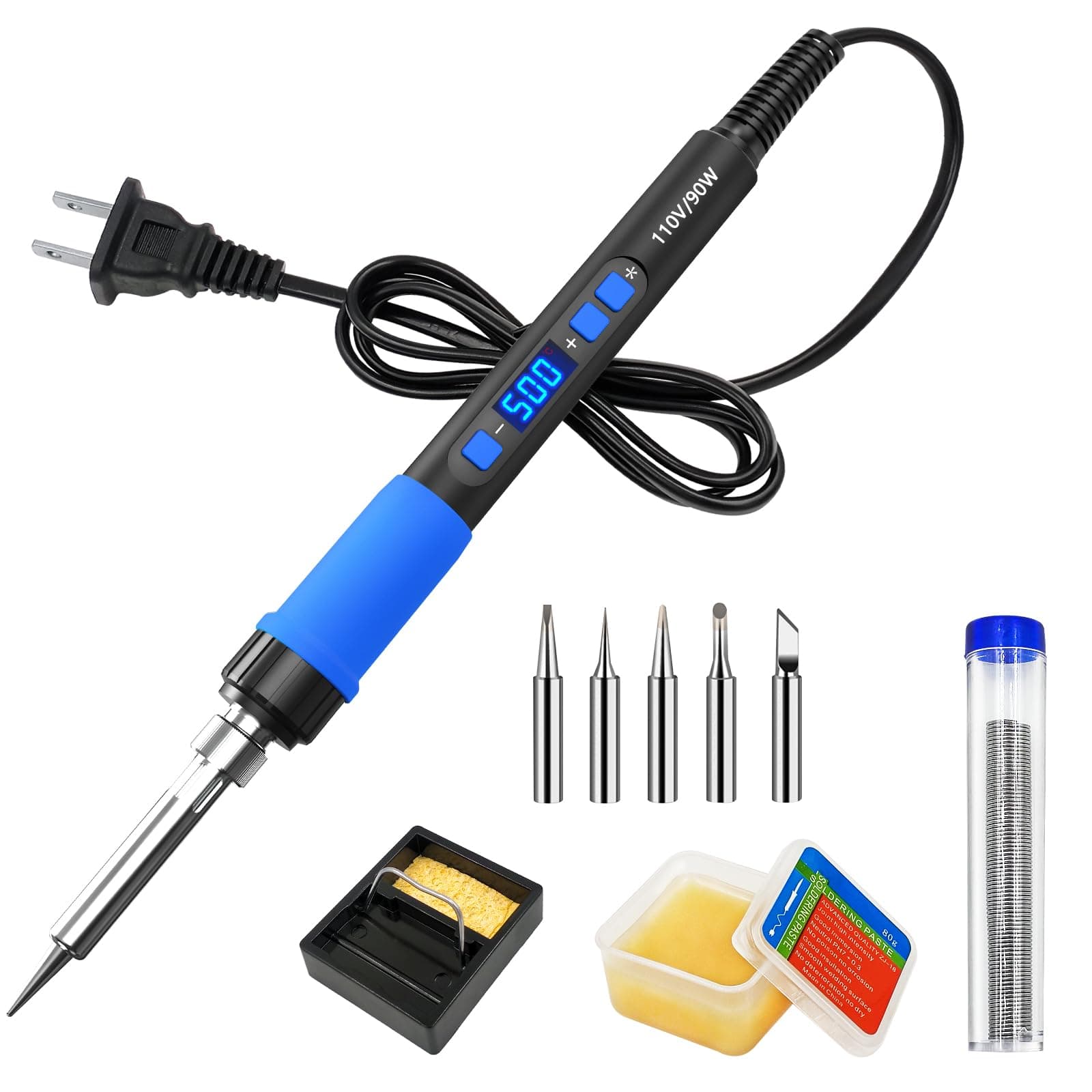 Soldering Iron Kit, ILIBILIB 110V 90W LCD Digital Display Adjustable Temperature Portable Solder Iron 180 to 500°C, 10-In-1 Thermostatic Rapid Heating Smart Welding Iron Kit for Soldering DIY Repair