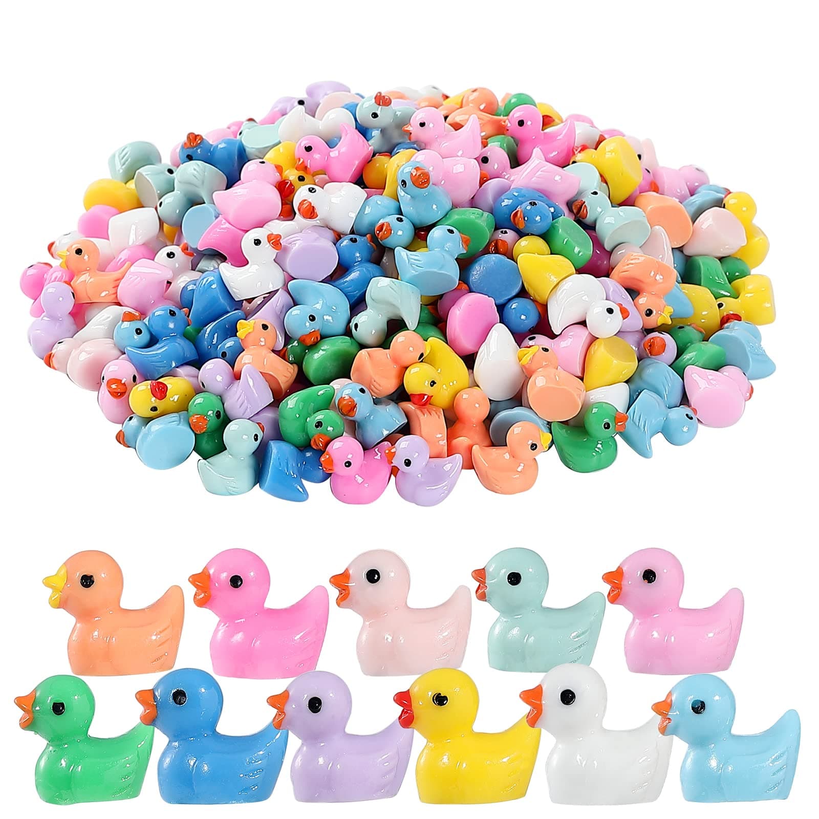 LOUHUA 220 Pcs Mini Resin Ducks Bulk, Colorful Tiny Duck Figurines for Miniature Dollhouse Decor, Fairy Garden, Aquarium Landscape, DIY Crafts, Party Favors, Hide & Seek Game, Classroom Activities