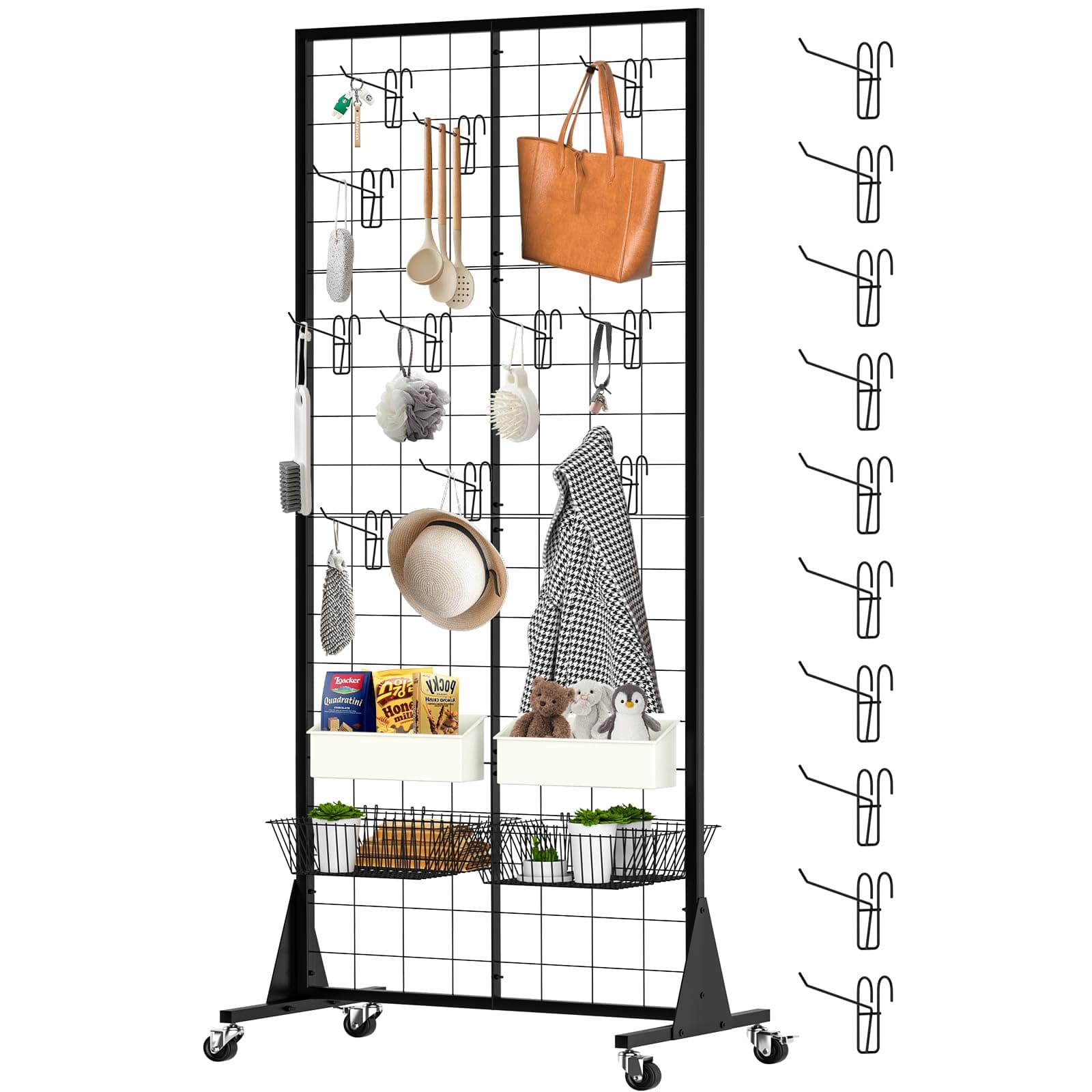 2'x5.5' Ft Gridwall Panel Display Stands Heavy Duty Floor Standing Retail Display Rack with Triangle Base for Retail Art Show With 10 Hooks