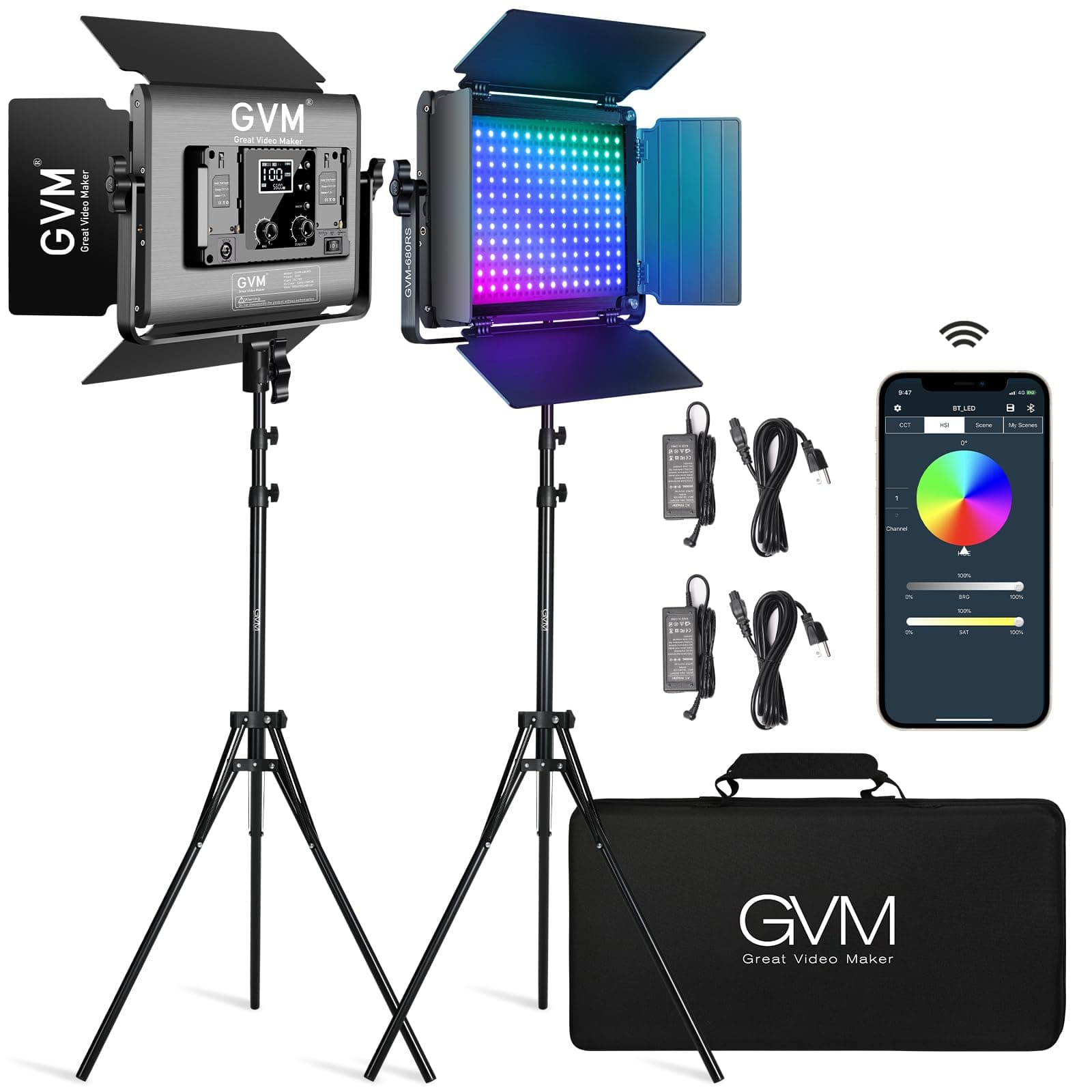 RGB LED Light with Lighting Kits, 680RS 50W Led Panel Light with Bluetooth Control, 2 Packs Photography Lighting for YouTube Studio, Shooting, Gaming, Streaming, Conference