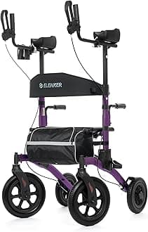 ELENKER Upright Rollator Walker with 12" Front Wheels for Seniors, Purple