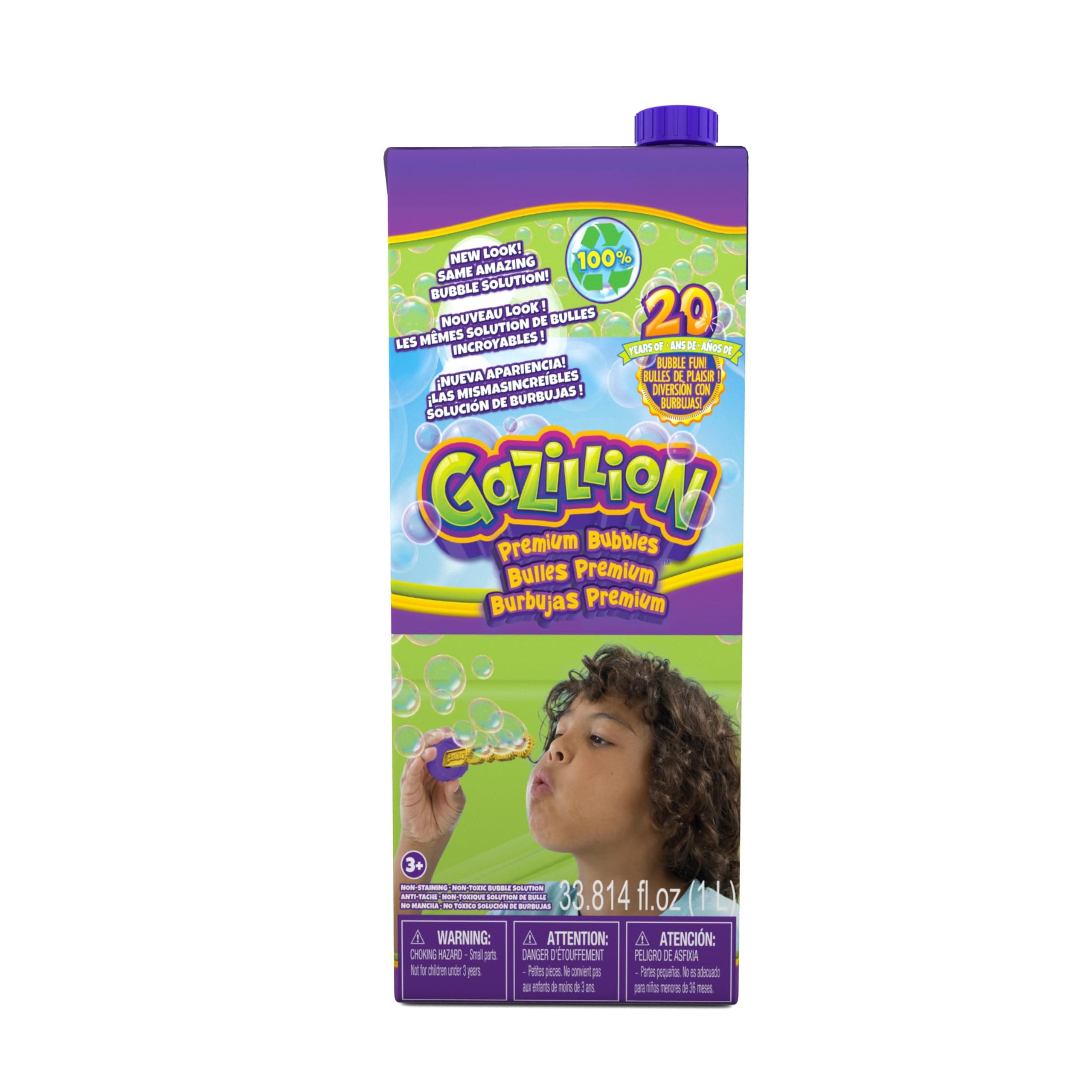 Gazillion Bubbles Original Premium Bubble Solution 1L - Giant, Vibrant, Safe Bubbles with Eco-Friendly Packaging, Outdoor Party Fun