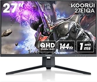 KOORUI27-inch Gaming Monitor 144Hz QHD(2560 x 1440p) 2K, 1ms, DCI-P3 90% Color Gamut, Adaptive G-Sync, FreeSync Premium, HDMI x 2, DisplayPort, 27E1QA