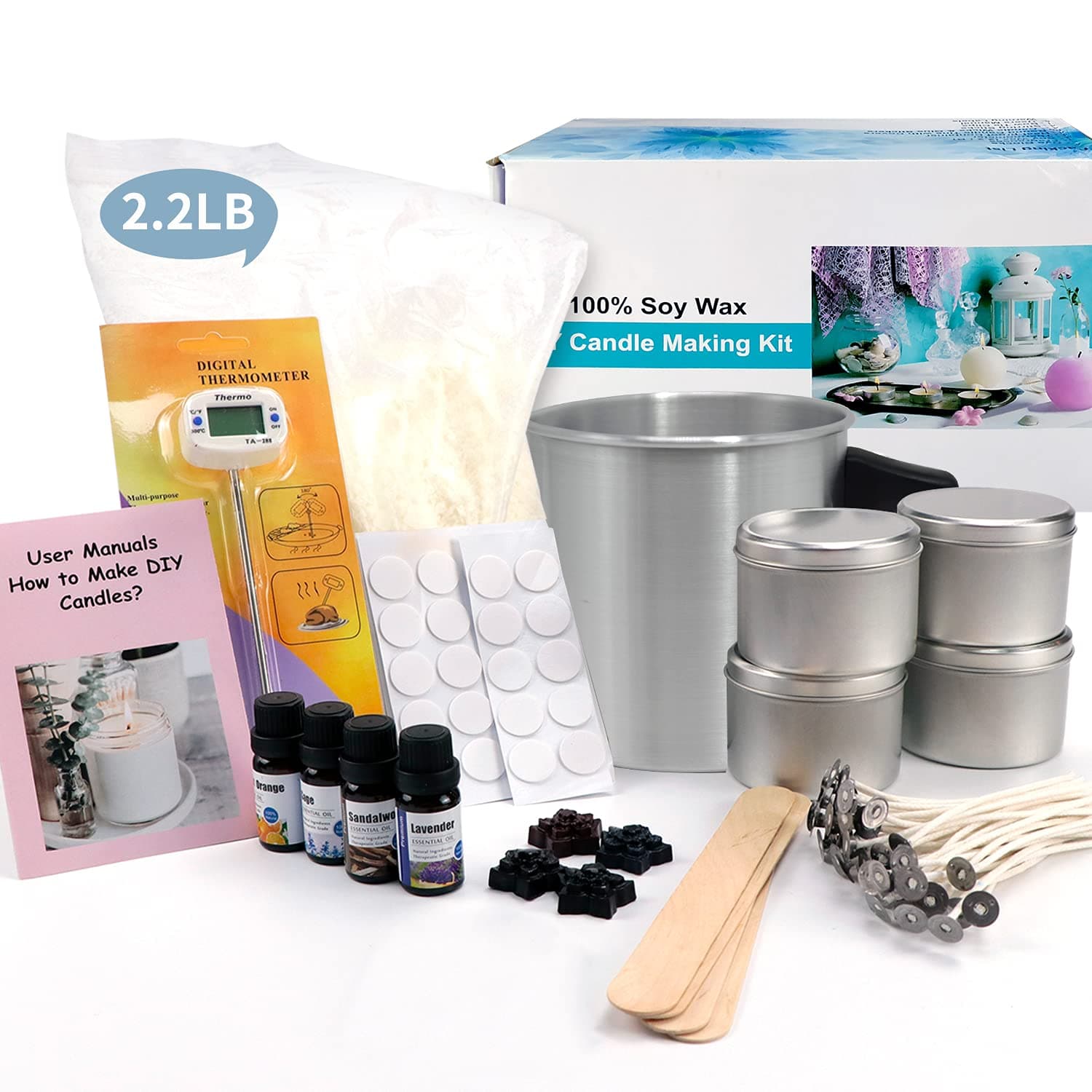 Candle Making Kit – Easy to Make Colored Candle Soy Wax Kit Include Wax, Rich Scents, Dyes, Wicks, Melting Pitcher, Tins & More