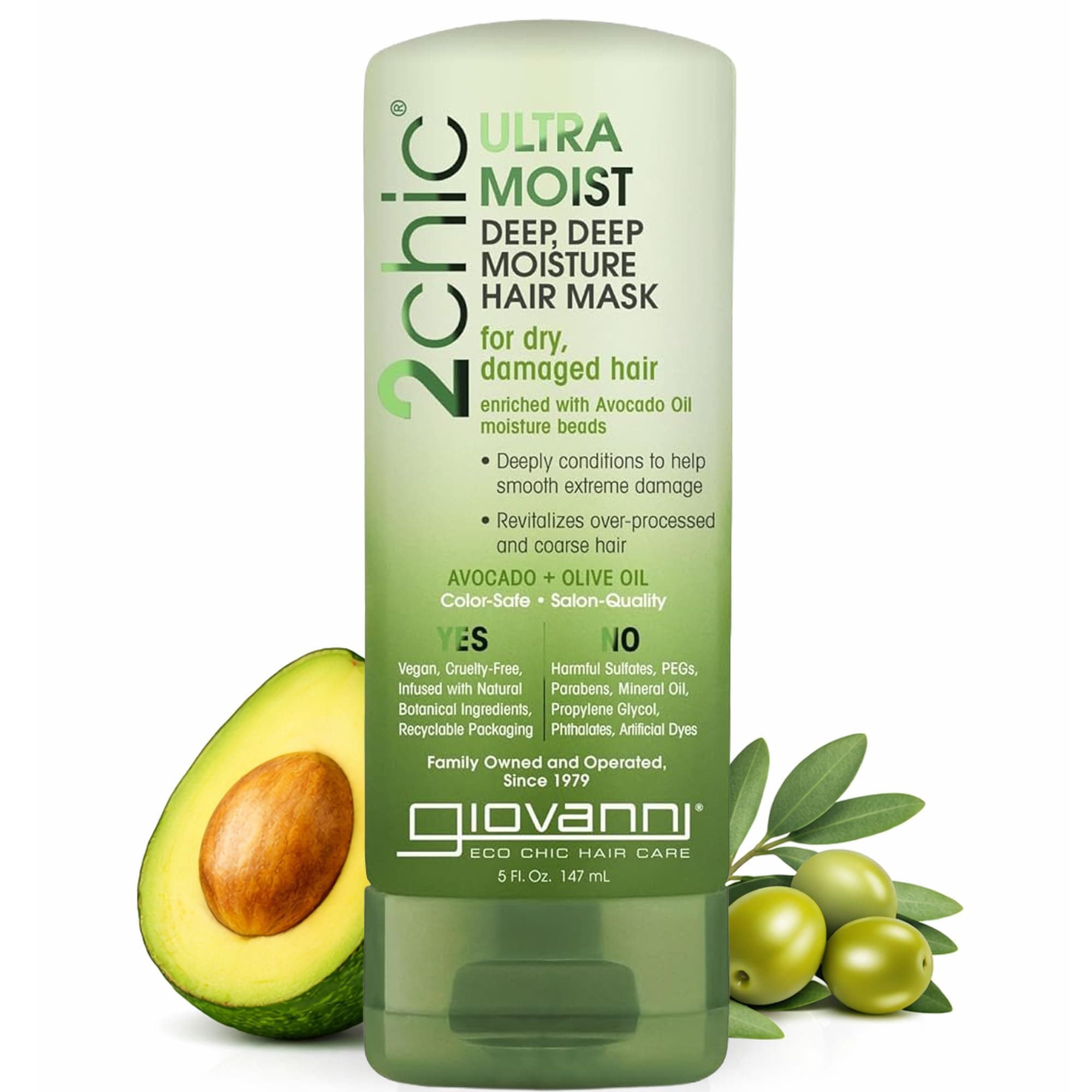 2chic Ultra-Moist Deep, Deep Moisture Hair Mask - Avocado & Olive Oil, Creamy Hydration Formula, Enriched with Aloe Vera, Shea Butter, Botanical Extracts, No Parabens, Color Safe - 5 oz