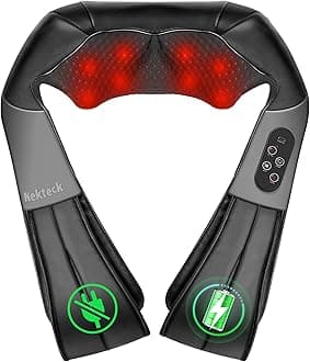Nekteck Cordless Shiatsu Neck and Back Massager with Soothing Heat, Rechargeable Electric Deep Tissue 3D Kneading Massage Pillow for Shoulder Leg Body Muscle Pain Relief, 3 Speed Intensities