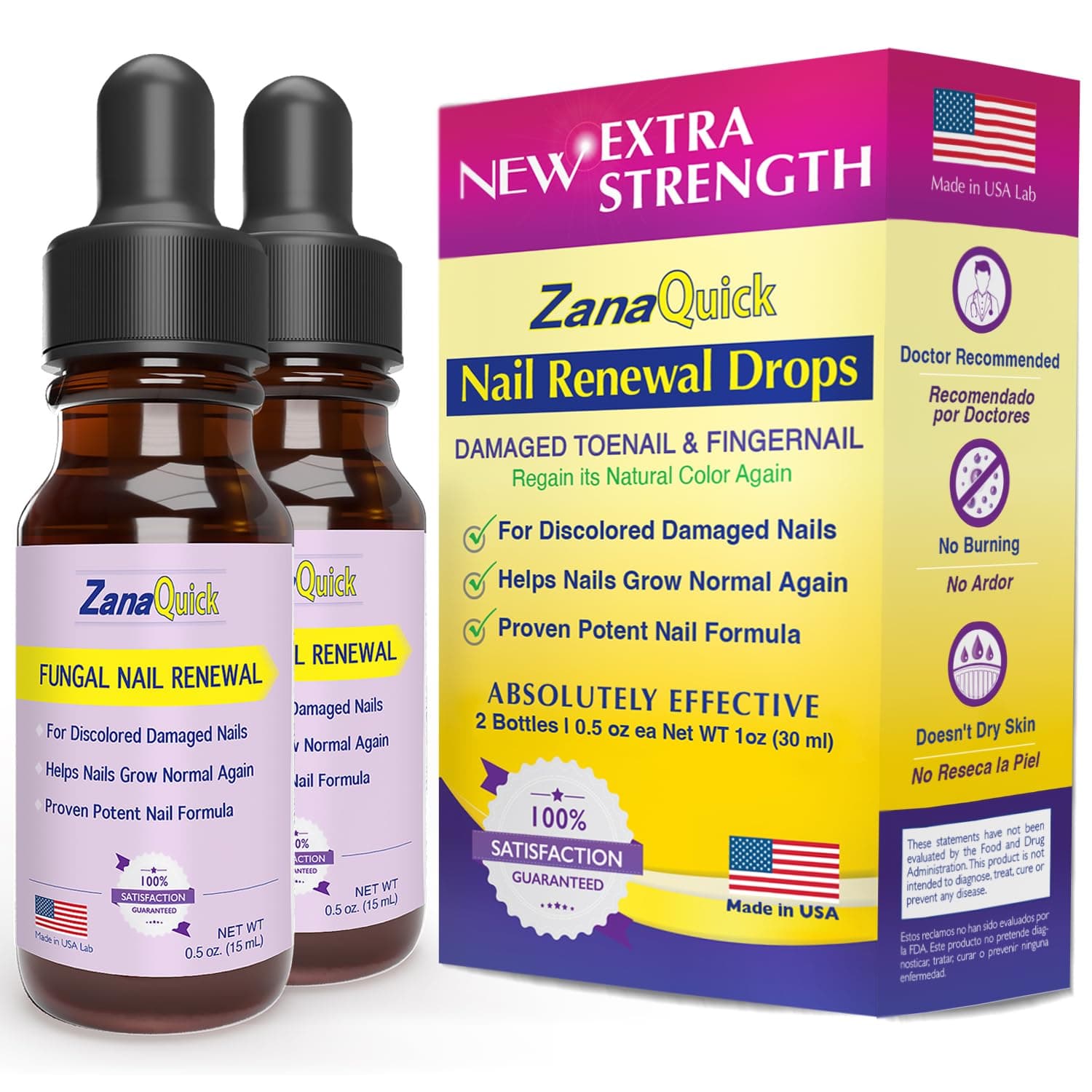 Zanaquick Toenail Treatment Drops - 2 Pack Extra Strength Nail Repair Solution for Thick, Damaged & Discolored Nails
