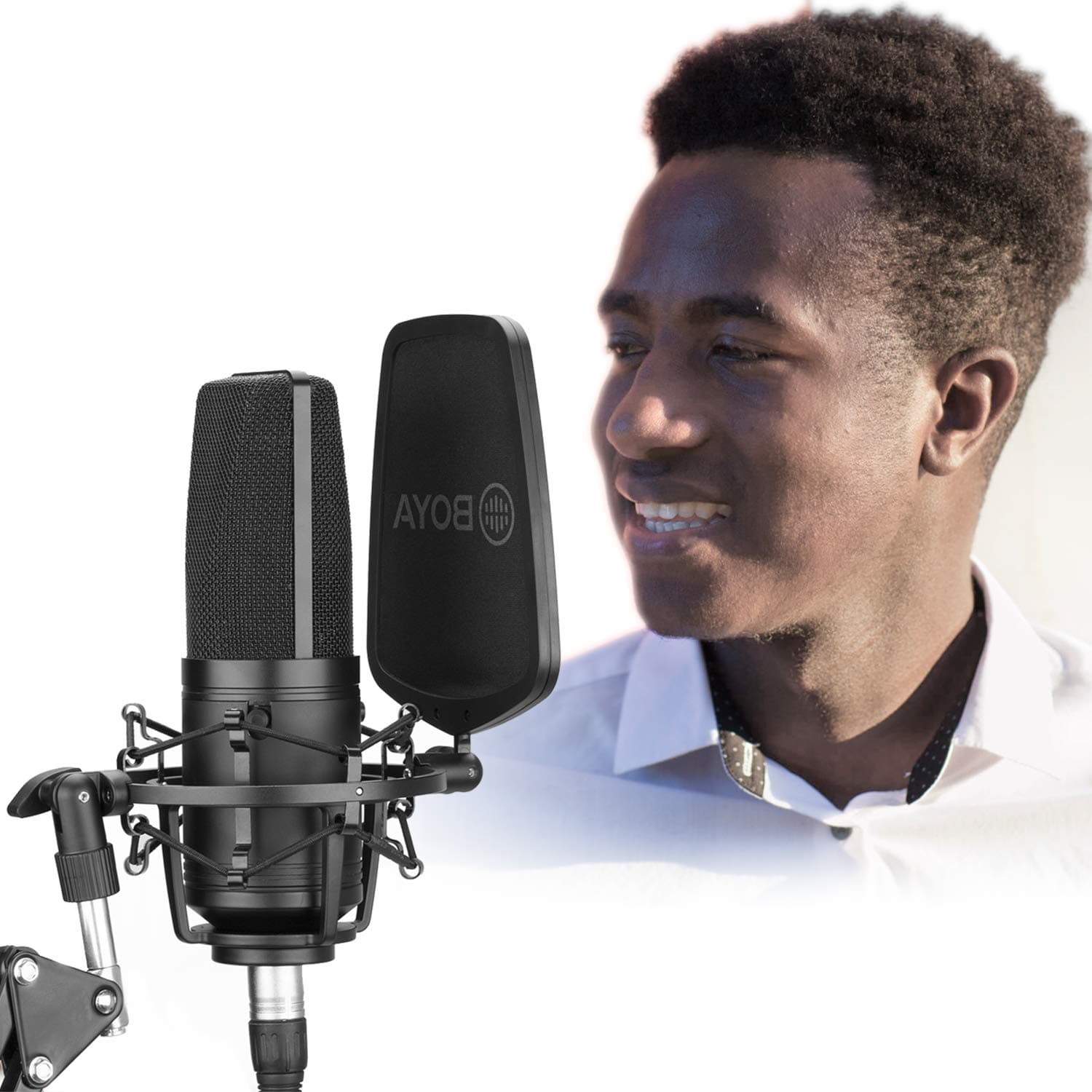 BOYA Large-Diaphragm Studio Microphone Podcast, New Audio Condenser Microphone with 3 Polar Patterns & Sturdy Housing for Vocal Recording Singer Podcaster Home Audio YouTube Video