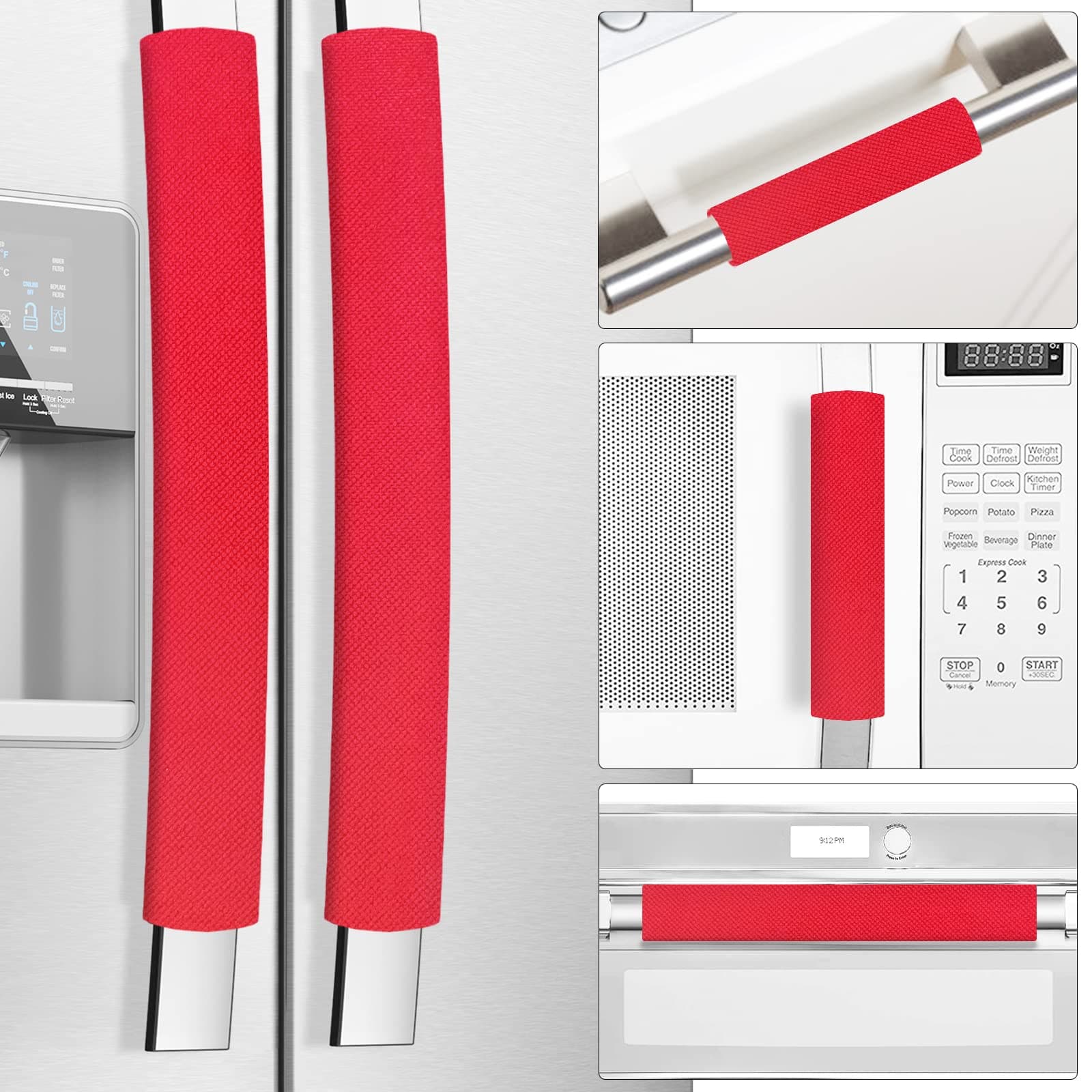 Refrigerator Door Handle Covers, Set of 5, Keep Your Kitchen Appliance Clean from Smudges, Drips, Food Stains, Oil, Handmade Decor Protector for Fridge, Ovens, Dishwashers (Red)