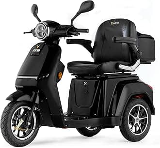 VELECO TURRIS - 3 Wheeled Mobility Vehicle - Fully Assembled and Ready to use - Full LED Lights - High Contrast Display - Alarm System Lithium-Ion Battery (Black)